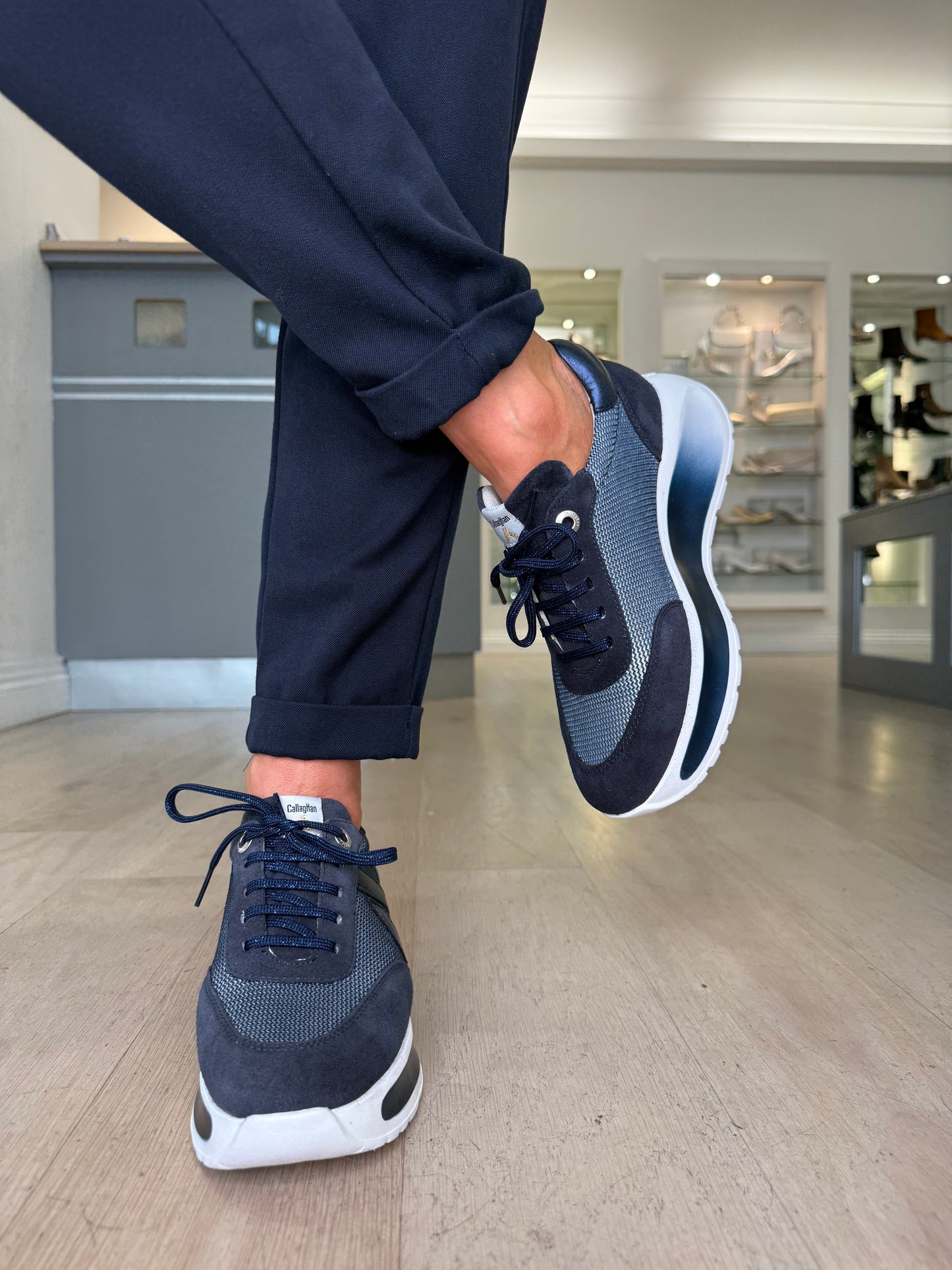 Callaghan - Navy Suede Lace Up Chunky Sole Trainer Wedge Trainer