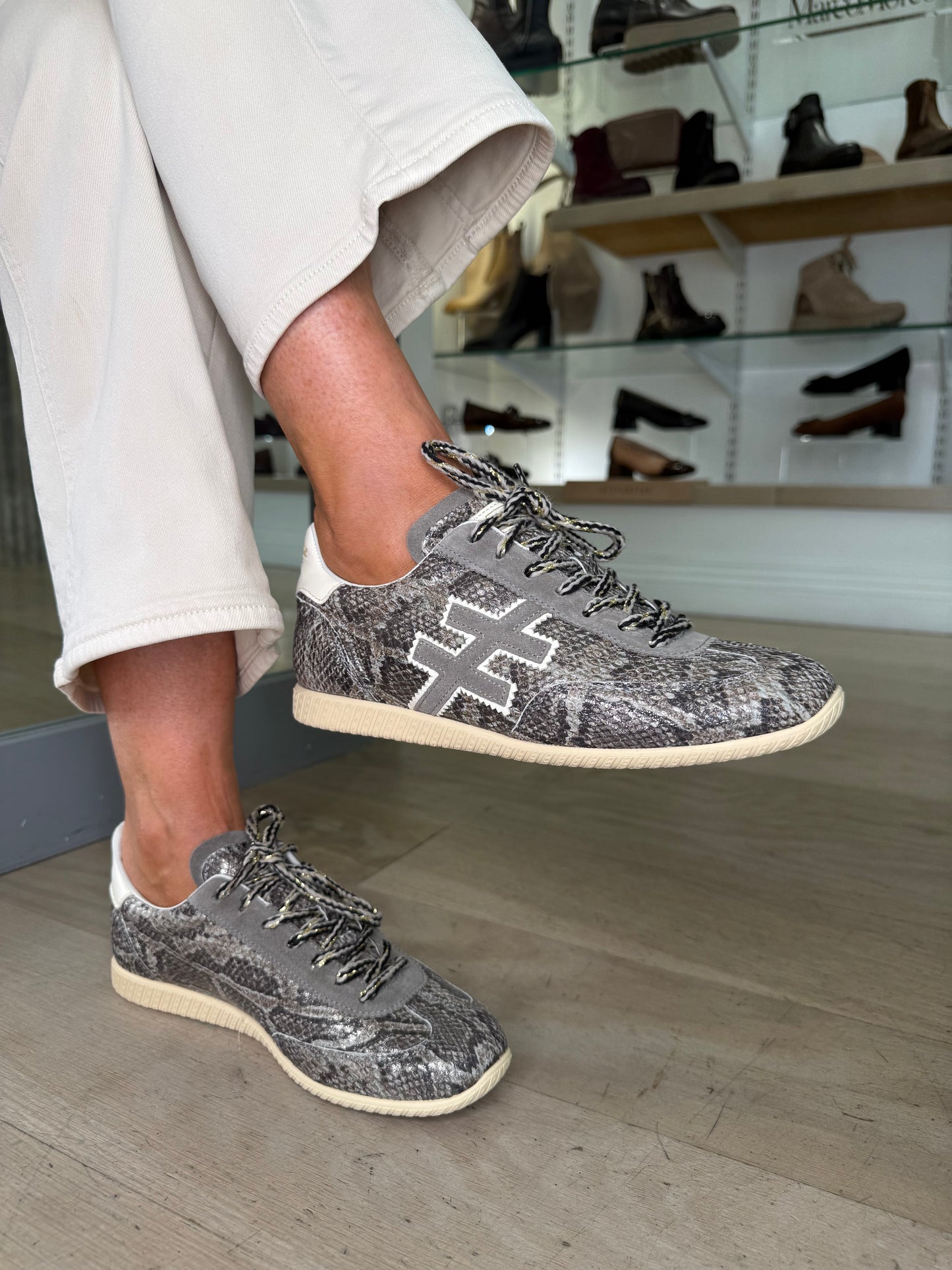 Another Trend - Stone & Grey Mix Snake Print Trainer
