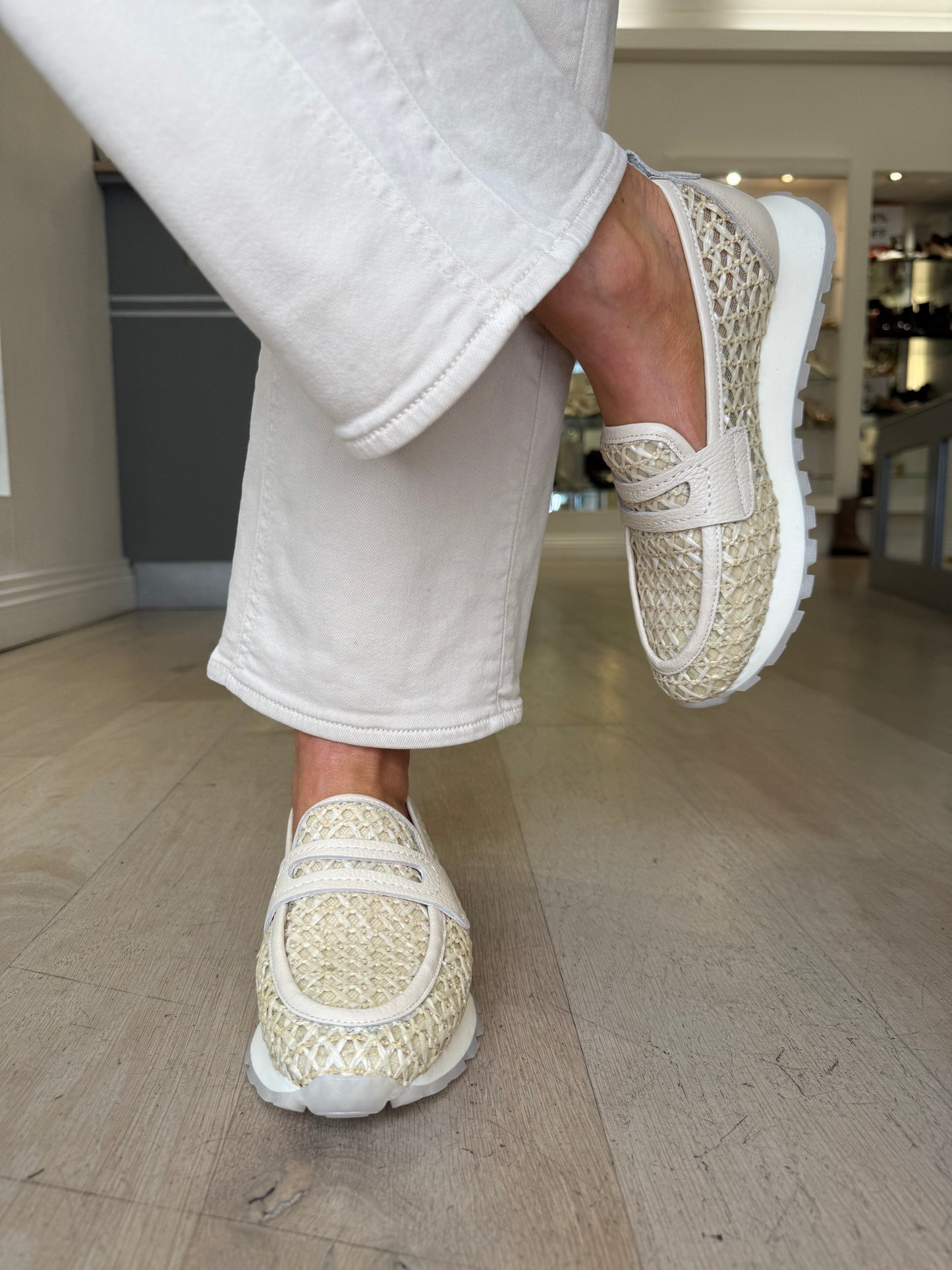 Hispanitas - Rich Cream Hessian Mesh Sporty Slip On Shoe
