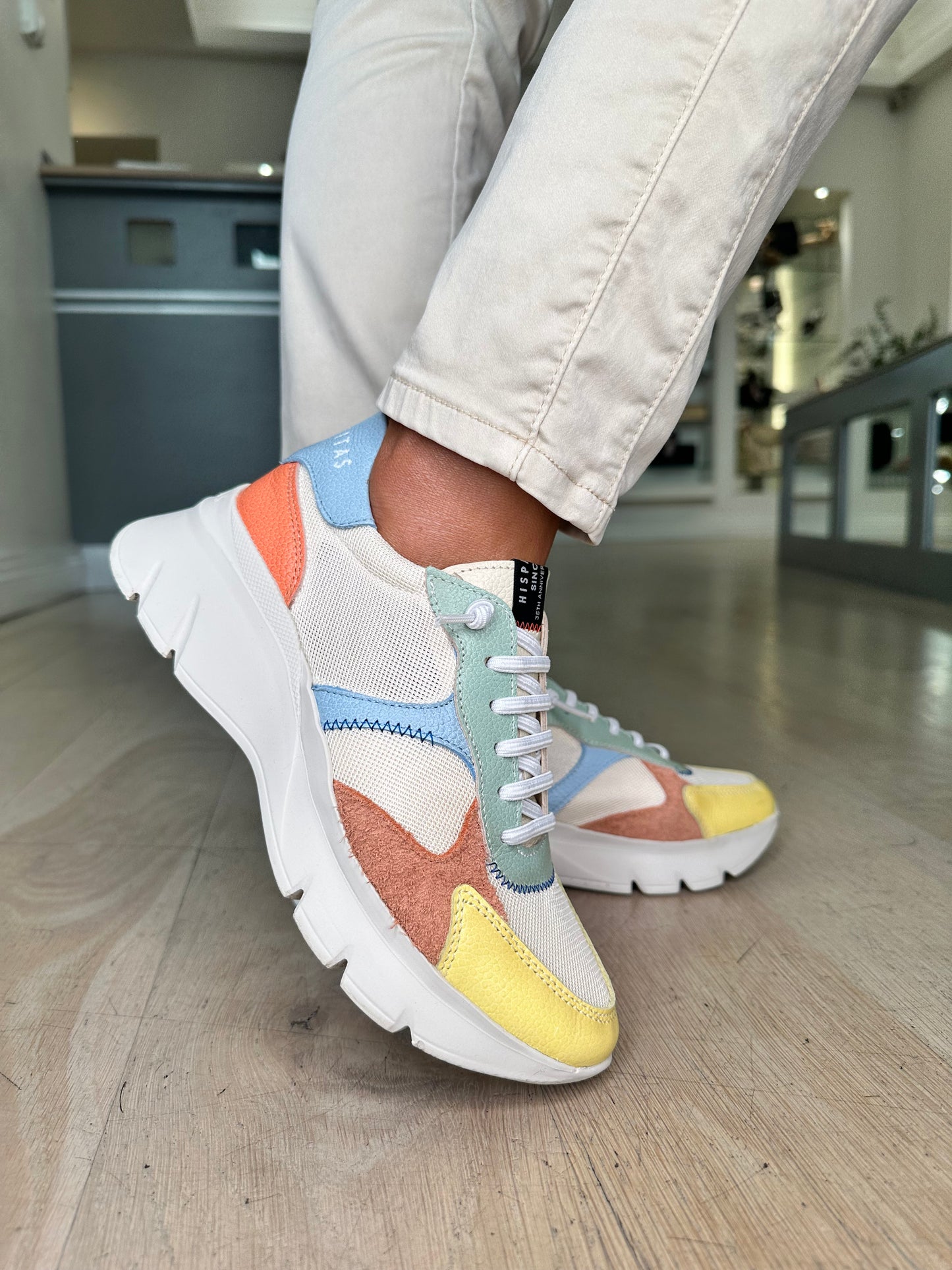 Hispanitas -Cream Multi Coloured Chunky Sole Trainer