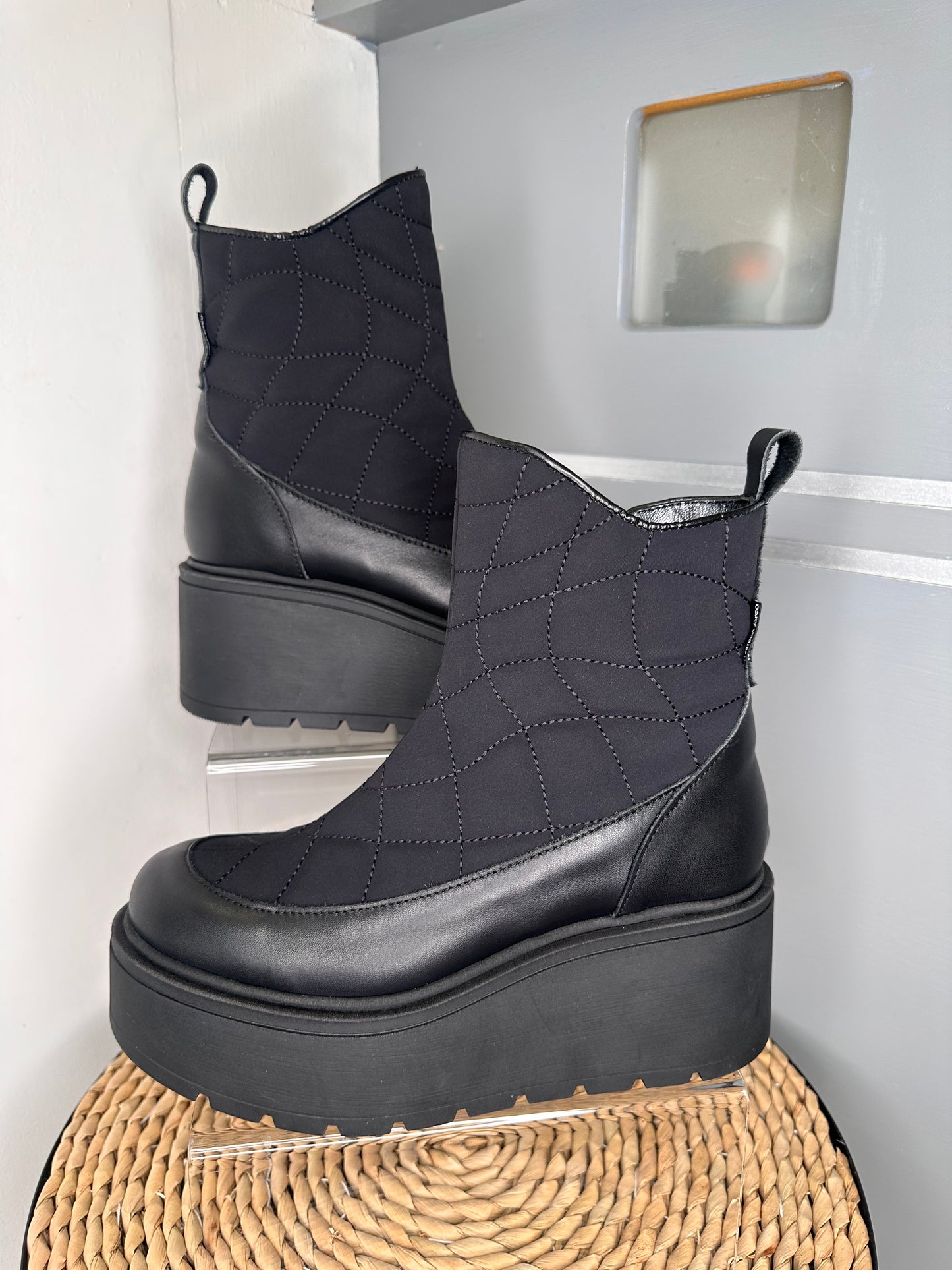 Marco Moreo - Black Padded Quilted Fabric / Leather Chunky Sole Boot