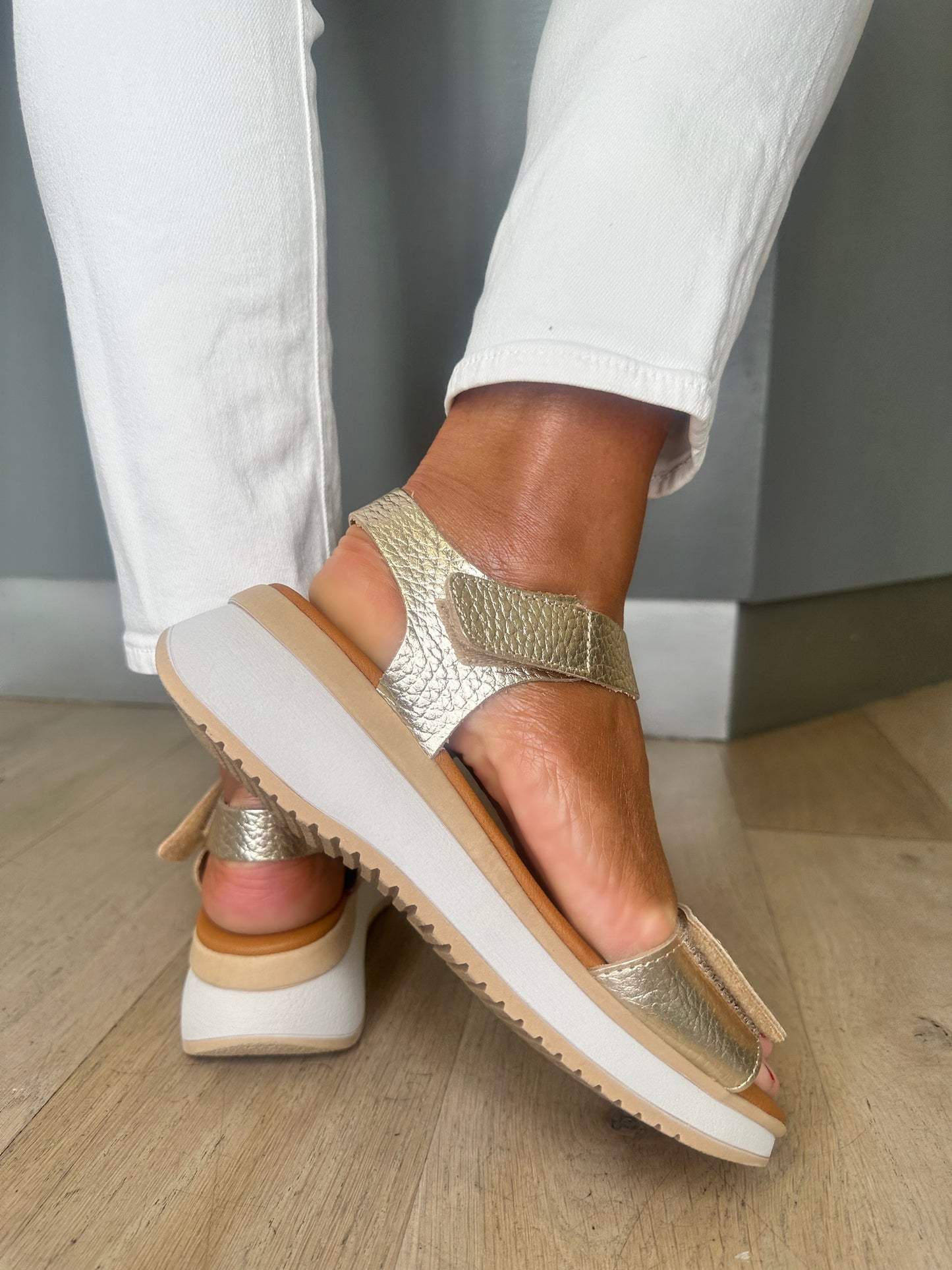 Oh My Sandals - Gold Double Velcro Sandal