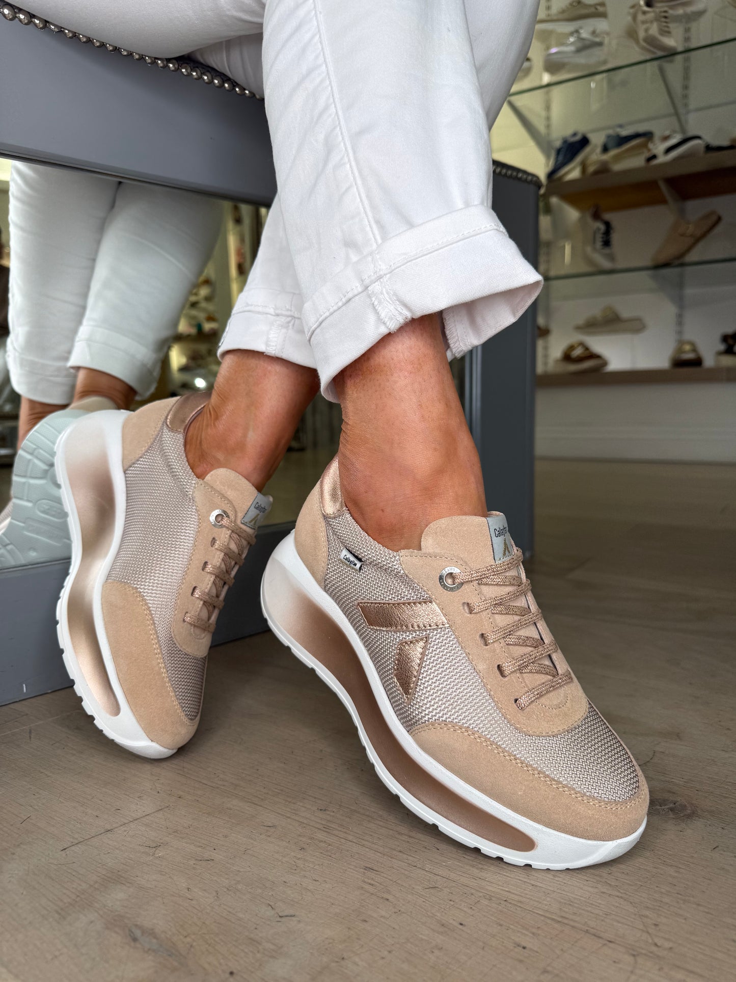 Callaghan - Sand Suede Lace Up Shoe With Rose Gold  Metallic Trim