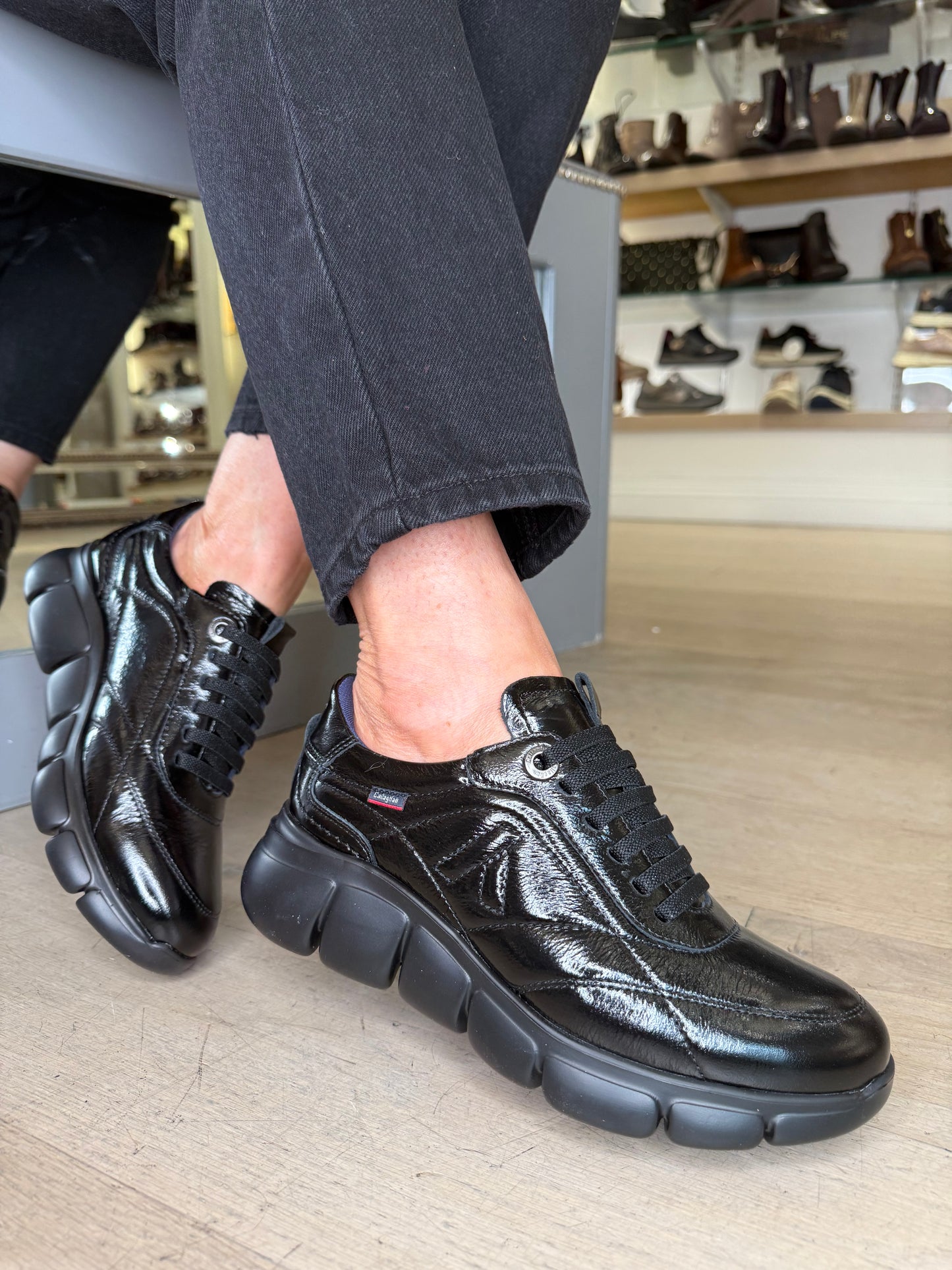 Callaghan - Black Flexy Padded Patent Leather With Chunky Sole