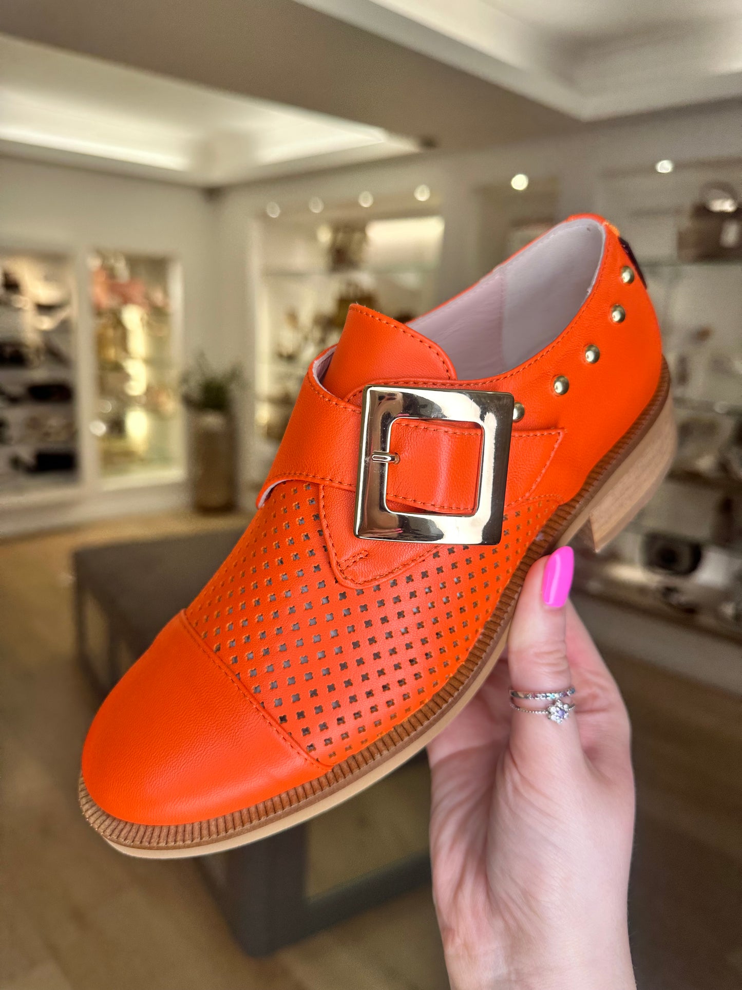 Marco Moreo - Orange Monk Strap Brogue With Gold Buckle & Gold Stud Trim