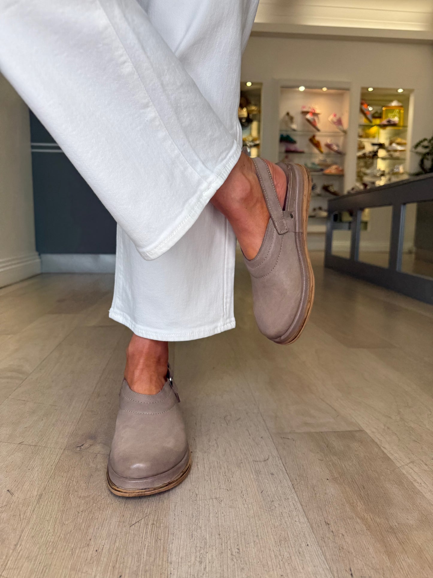 A.S.98 - Mushroom Leather Clog Mule With Velcro Backstrap