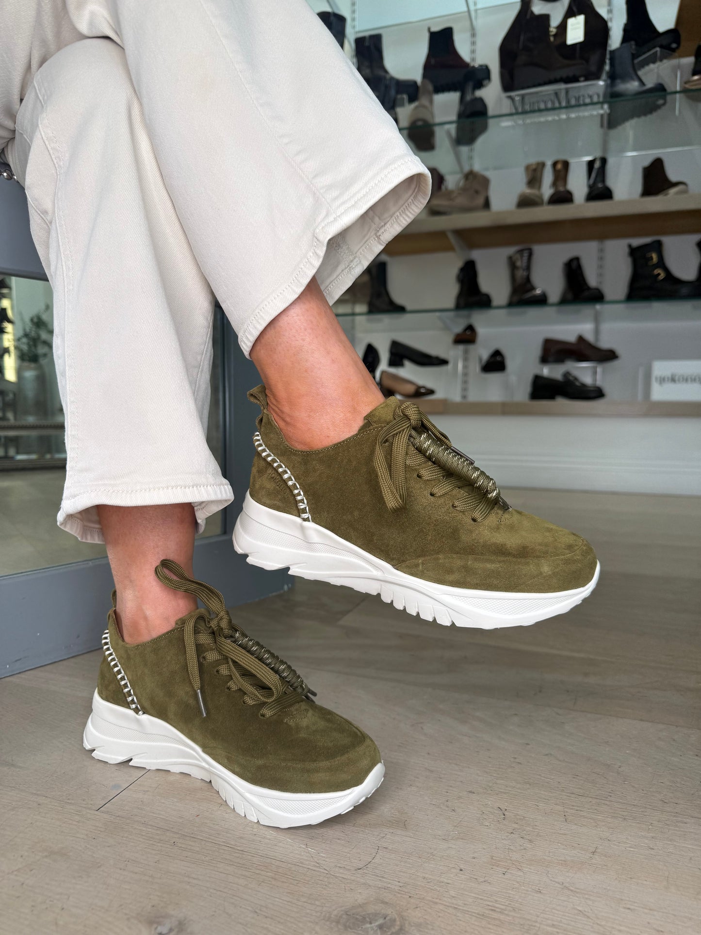 Yokono - Olive Green Suede Lace Up Trainer