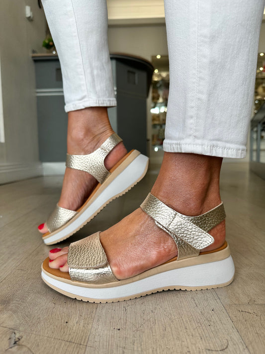 Oh My Sandals - Gold Double Velcro Sandal