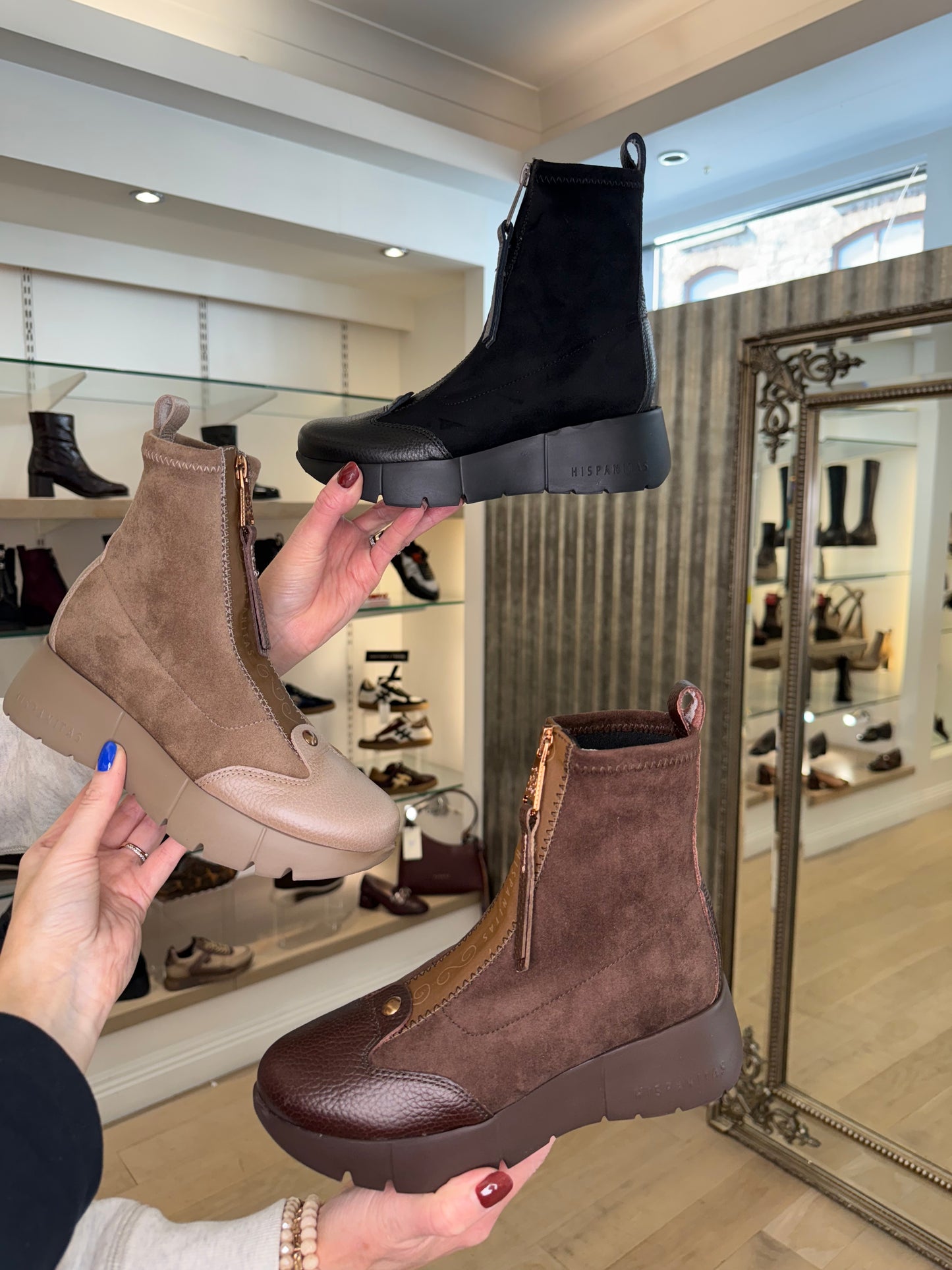 Hispanitas - Taupe Suede & Leather Zip Up Sporty Wedge Boot