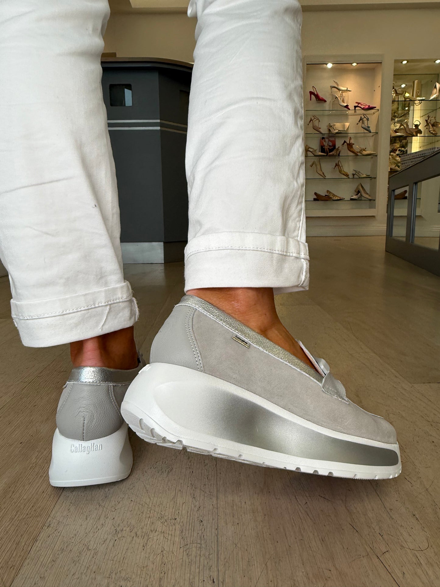 Callaghan - Soft Grey Leather & Suede Mix Slip On Shoe With Metallic Grey Trim