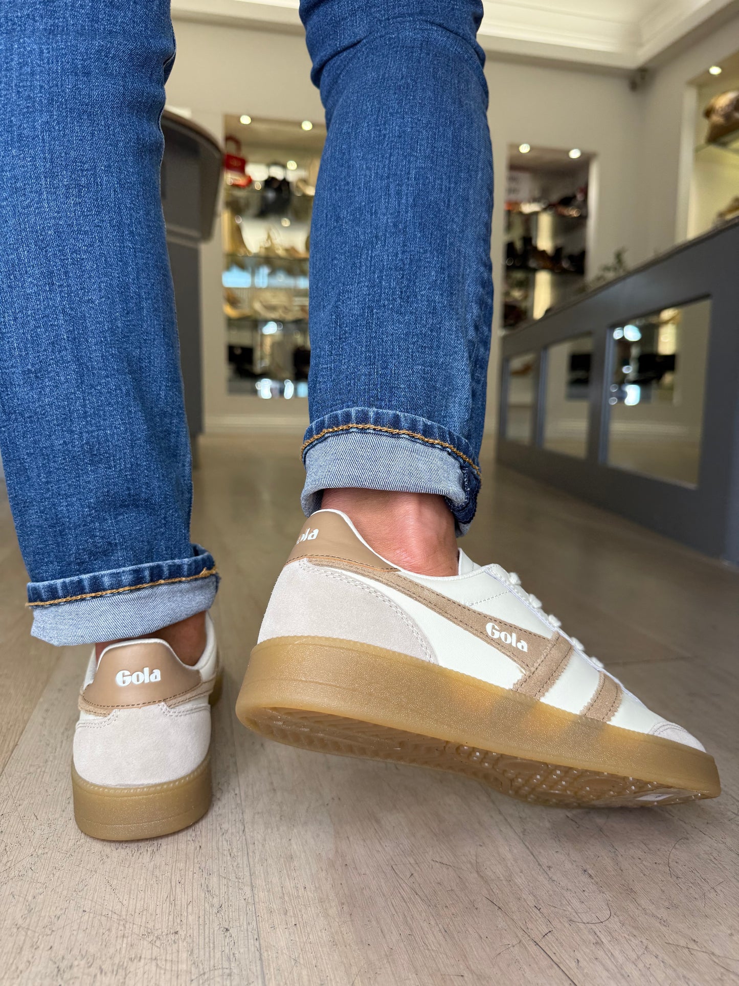 Gola - Viper Leather Trainer With Beige & Caramel Suede Trim