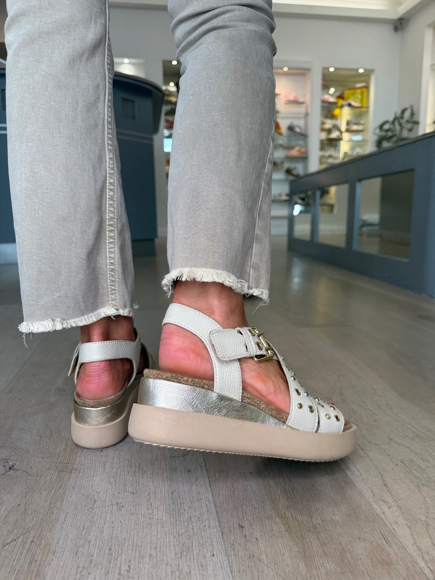 Mjus - Beige Studded Leather Flatform Sandals
