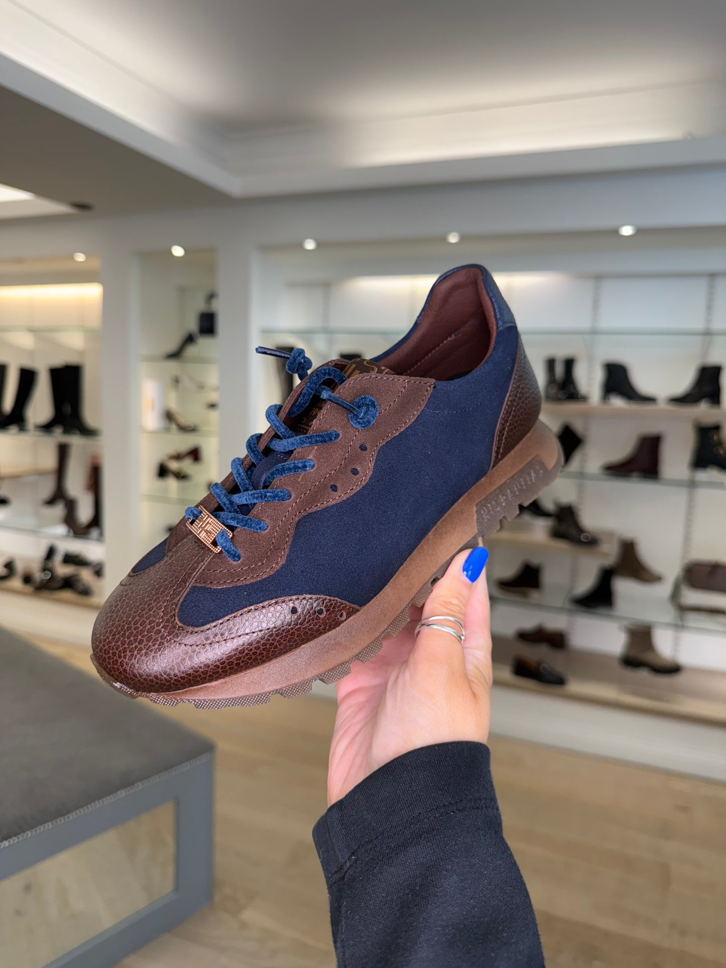 Hispanitas - Rich Brown Leather/ Navy Suede Pull On Trainer