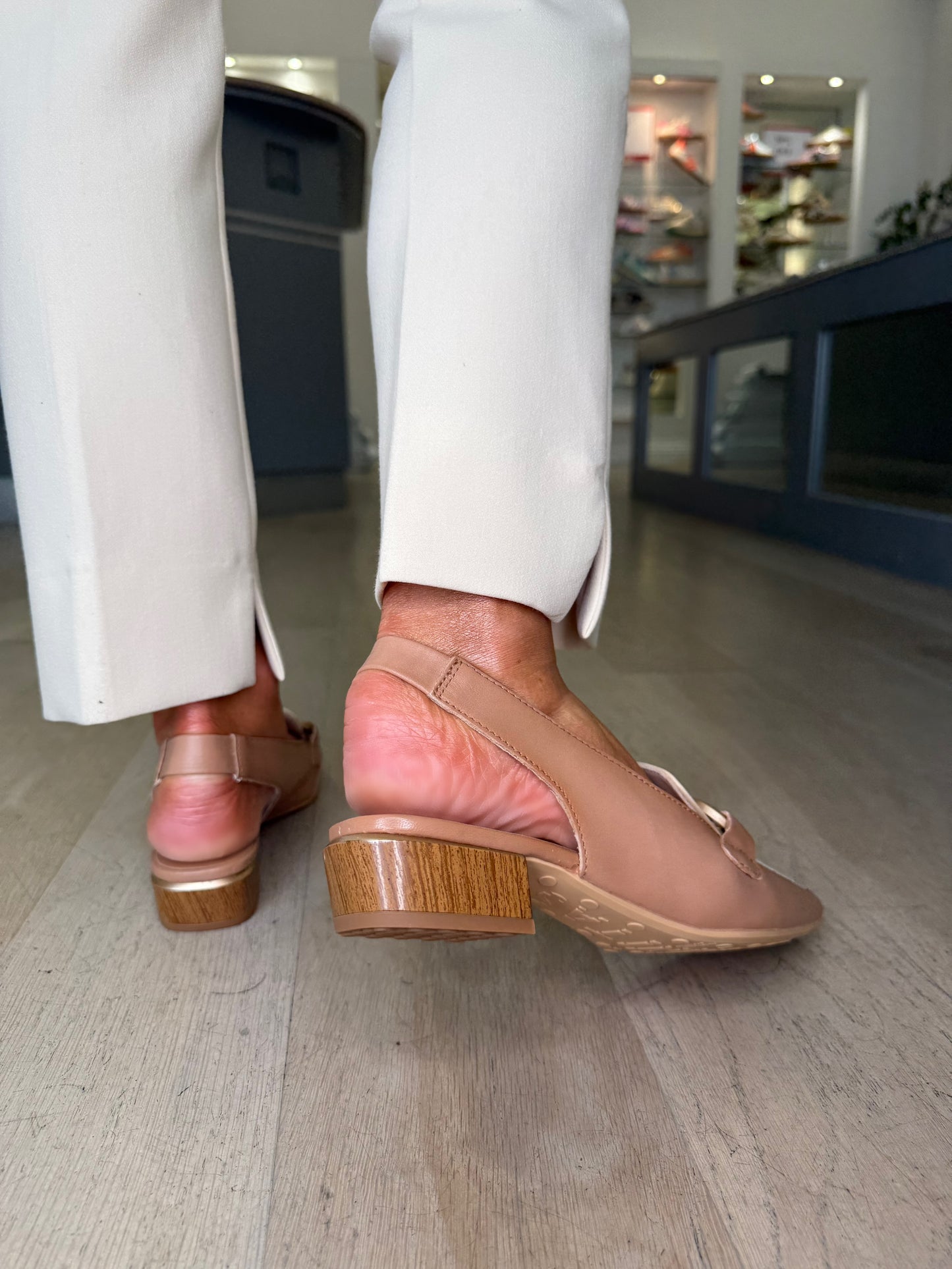 Hispanitas -Almond/ Butter Slingback Shoe With Buckle Trim
