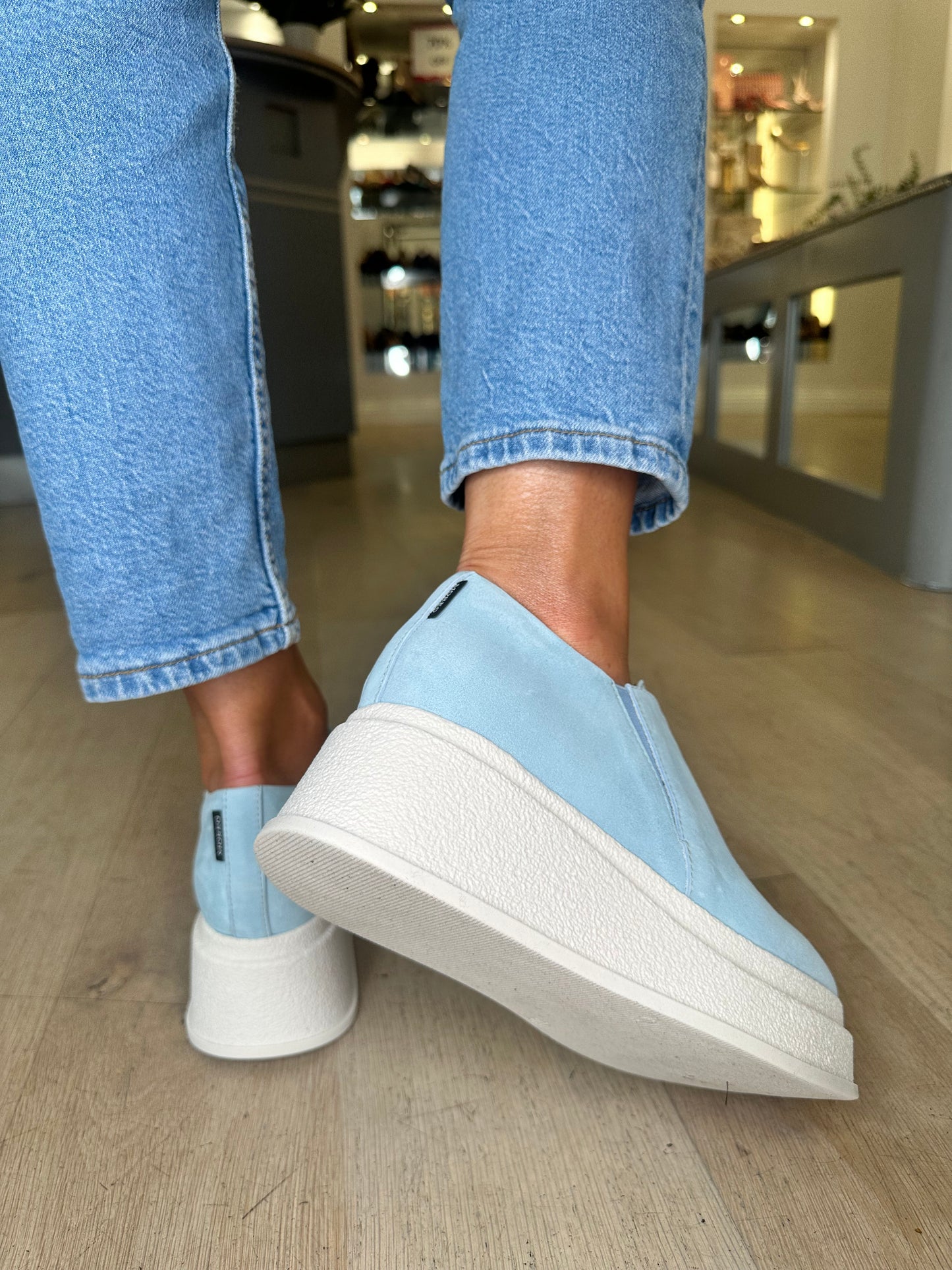 Marco Moreo - Sky Blue Suede Chunky Sole Shoe With Silver Zip