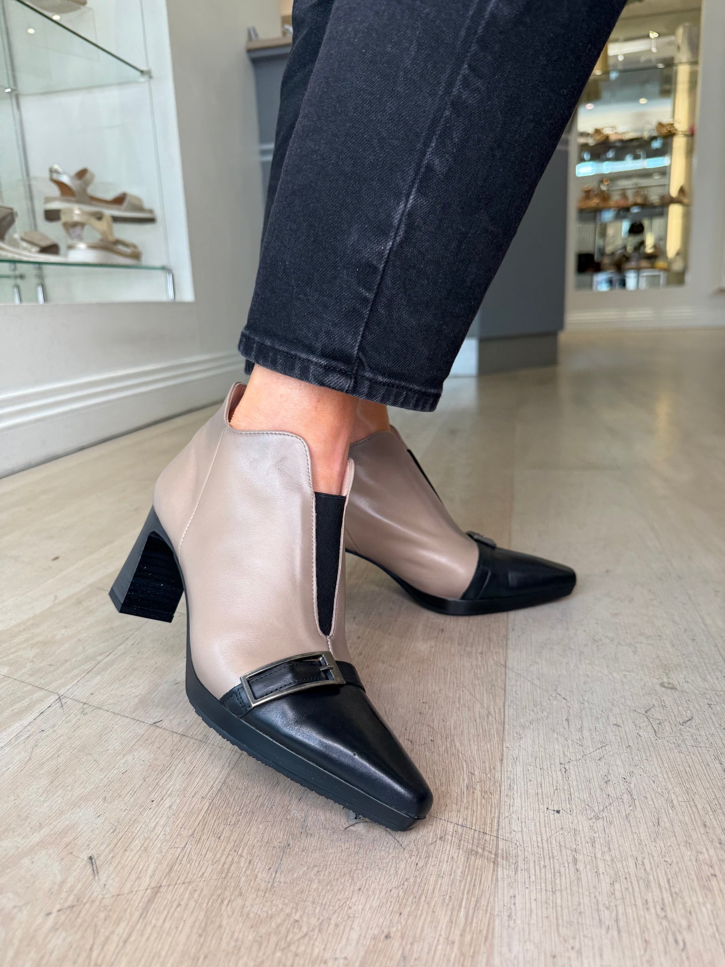 Hispanitas - Taupe Leather Shoe Boot With Black Trim