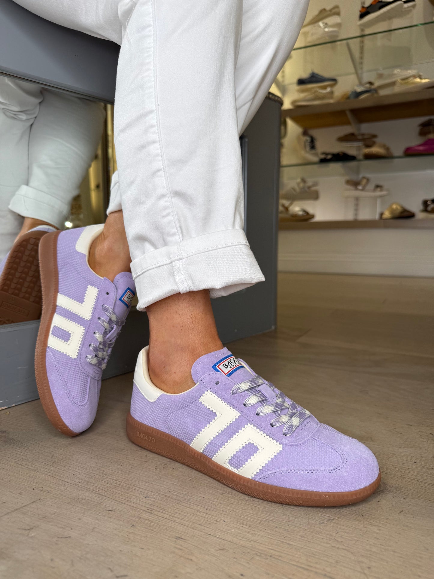 Back 70 -Lavender Suede Trainer With White Leather Trim