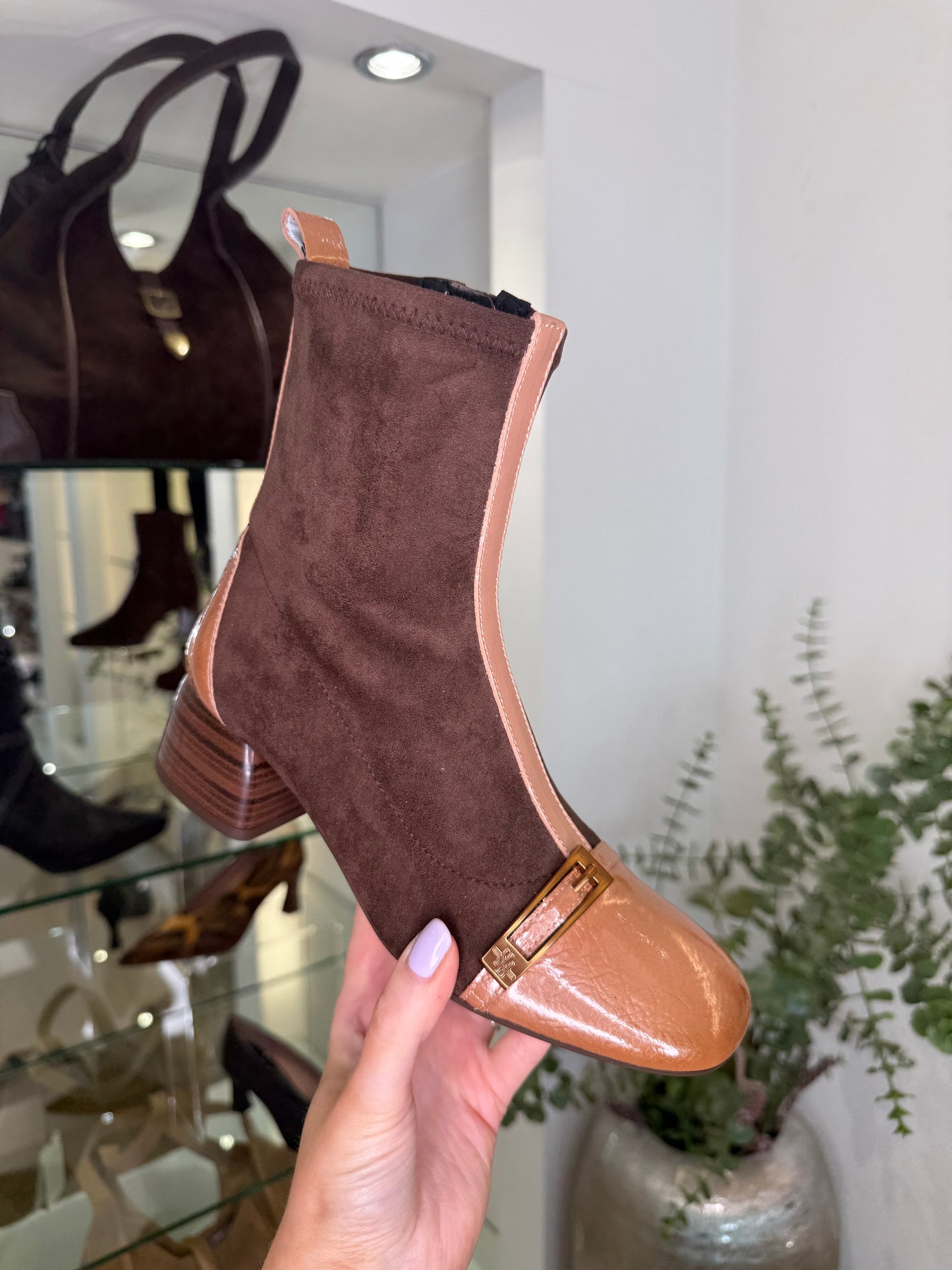 Hispanitas - Rich Brown Suede Boot With Almond Patent Leather Trim