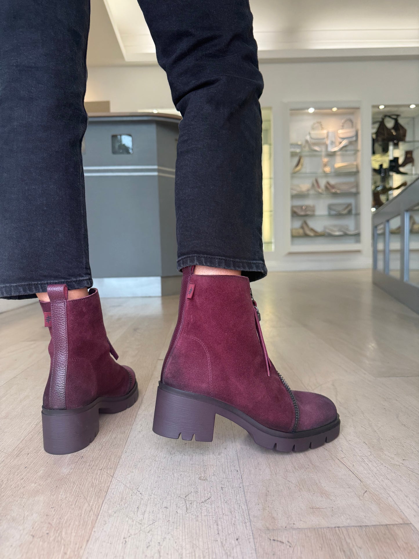 Hispanitas - Burgundy Distressed Suede Chunky Sole Boot With Zip Detail Trim