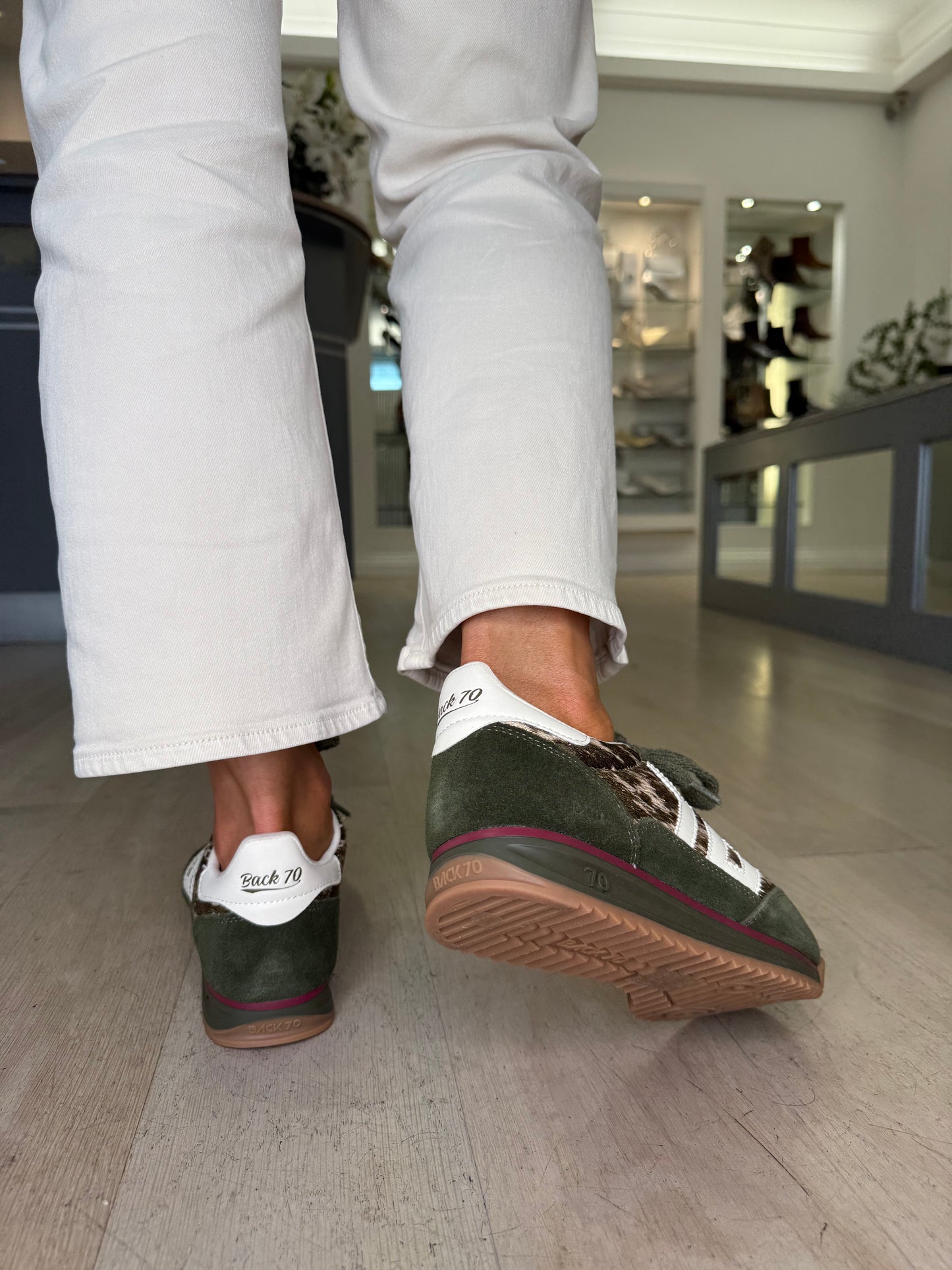 Back 70 - Forest Green Suede / Pony Skin Print Lace Up Trainer