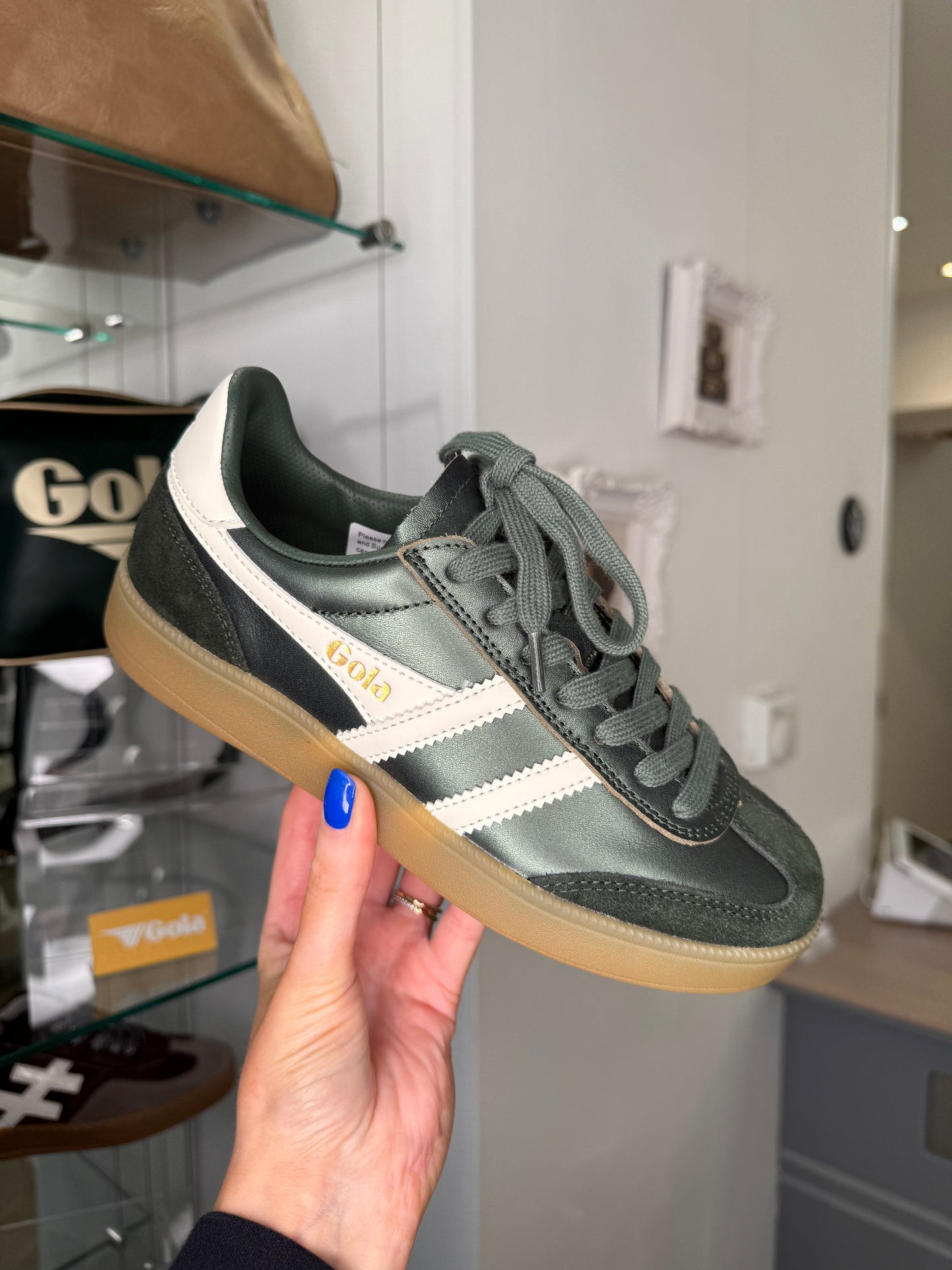 Gola - Viper Bottle Green Suede & Metallic Leather Trainer