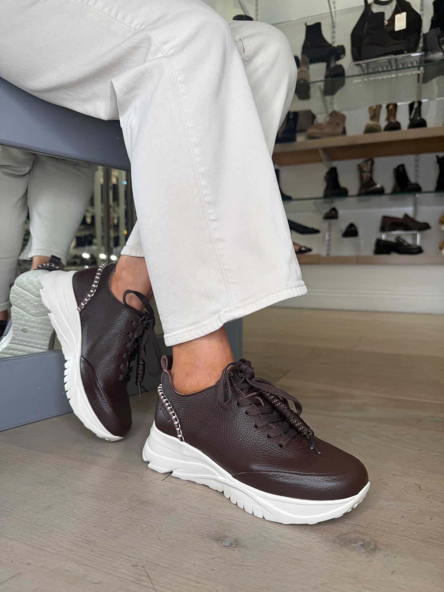Yokono - Dark Brown Nappa Leather Lace Up Trainer