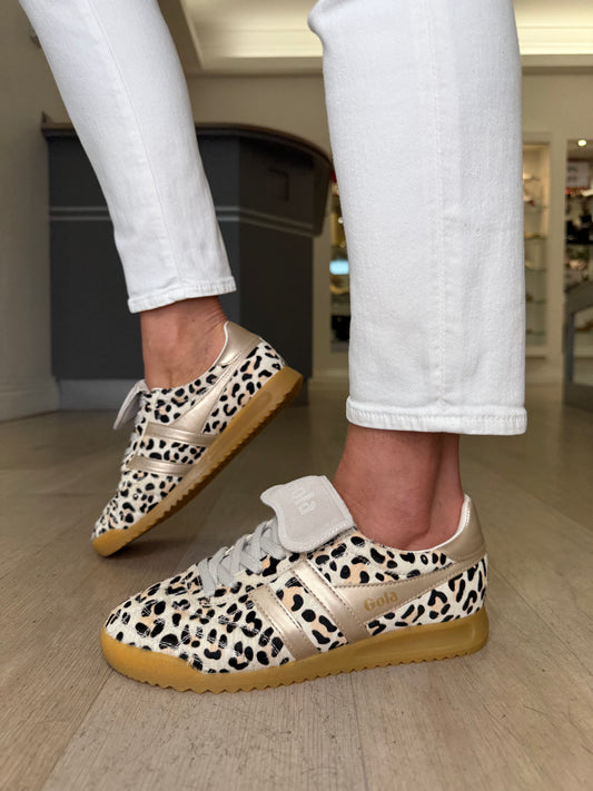 Gola - Stadium Leopard Print With Gold Trim & Turned Down Tongue