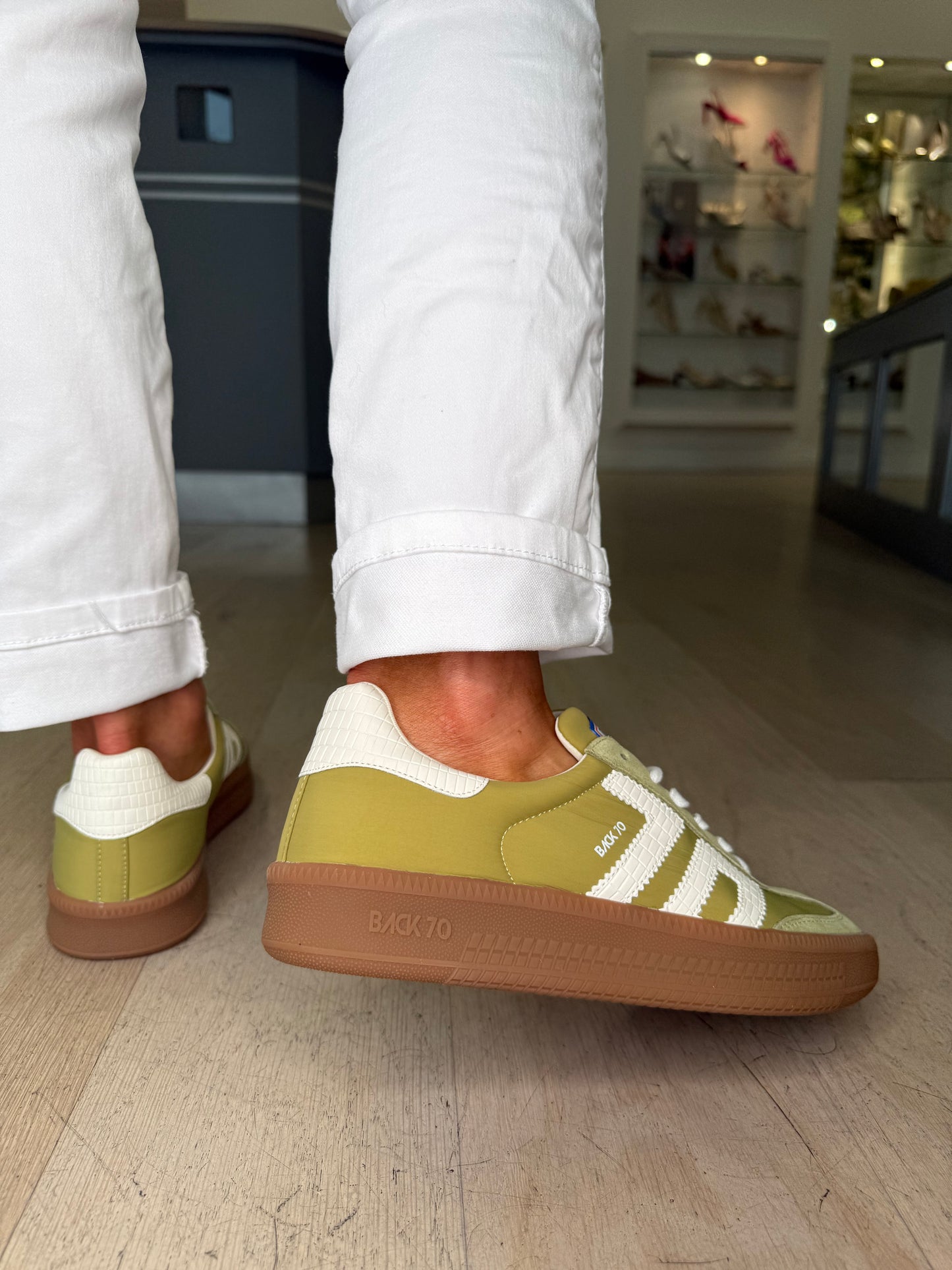 Back 70 - Olive Suede & Fabric Mix Platform Trainer