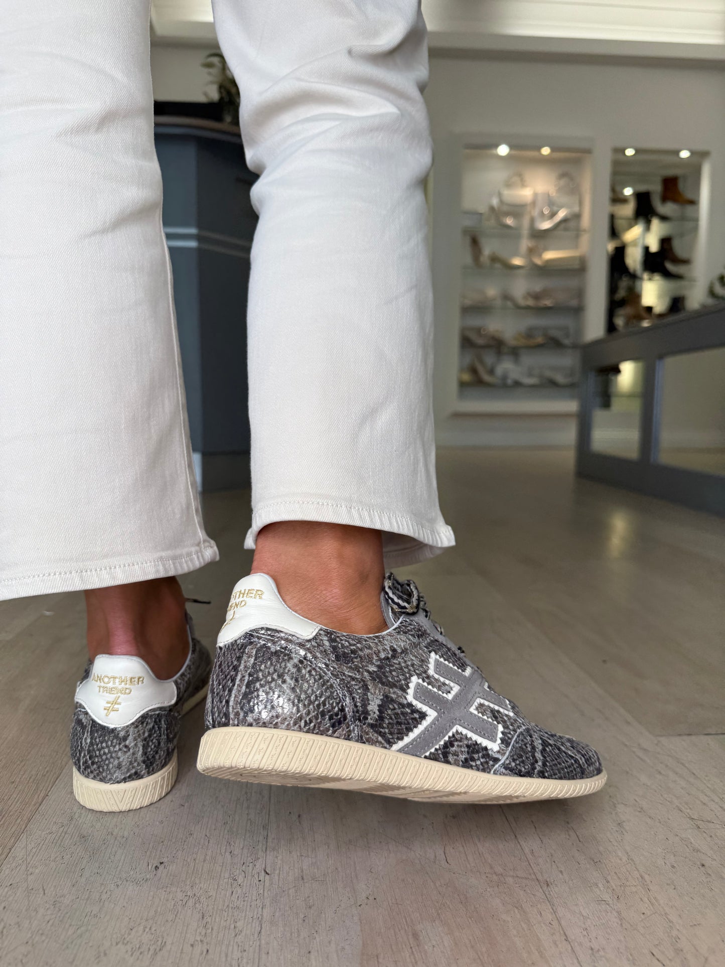 Another Trend - Stone & Grey Mix Snake Print Trainer