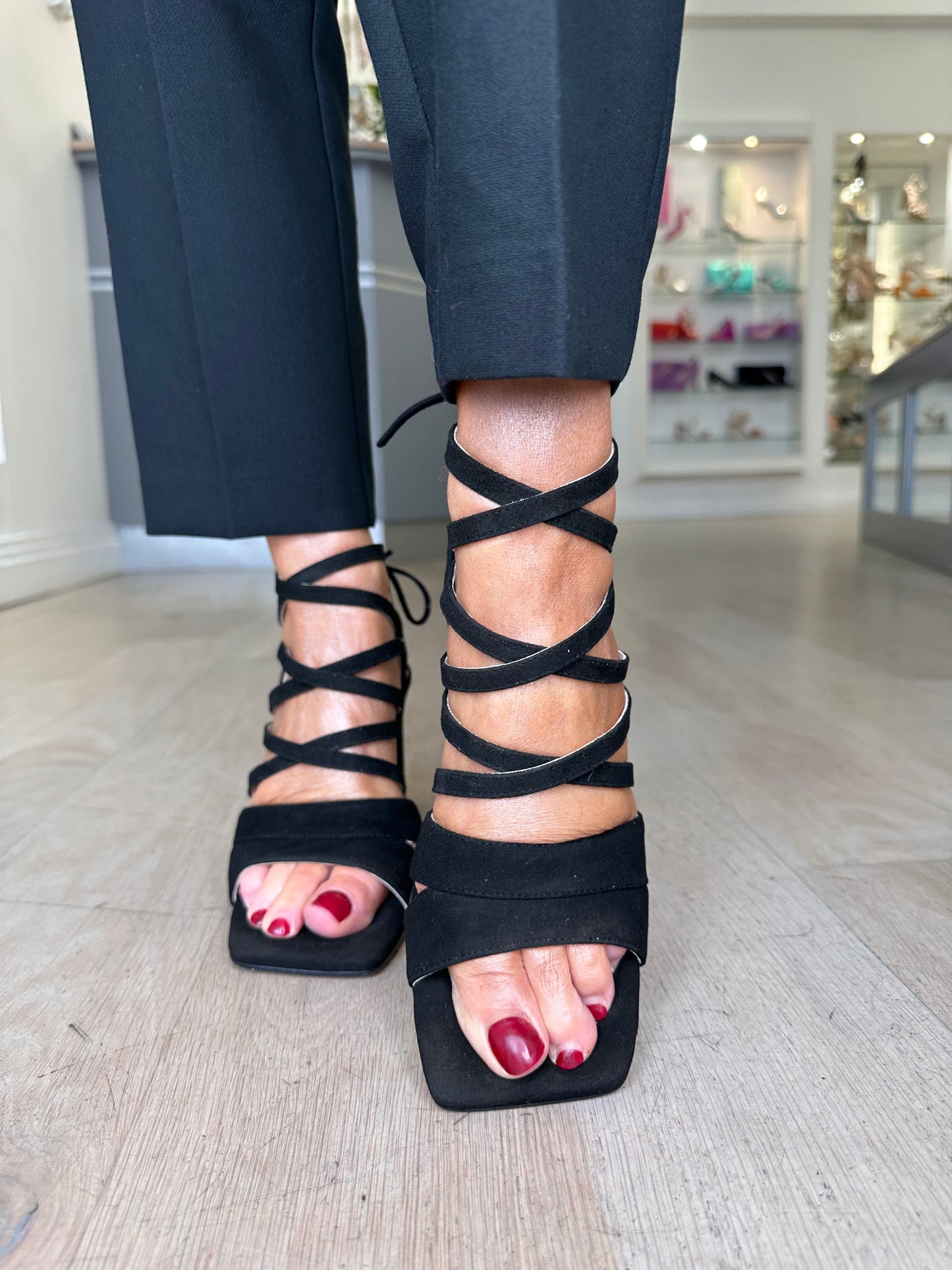 Marian - Black Suede Strappy Block Heel Sandal