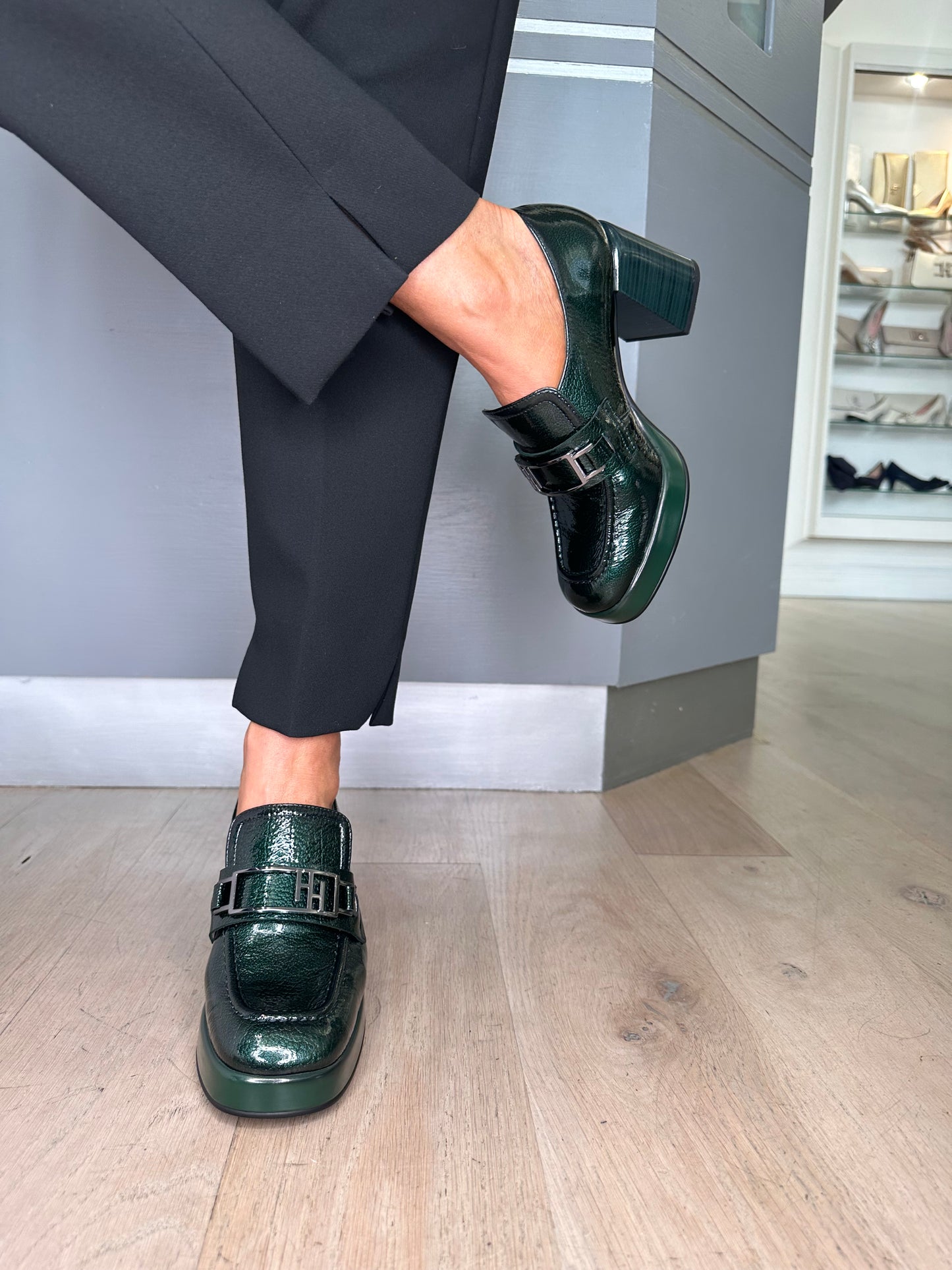 Hispanitas - Forest Green Flexy Patent Shoe With Block Heel & Platform Sole