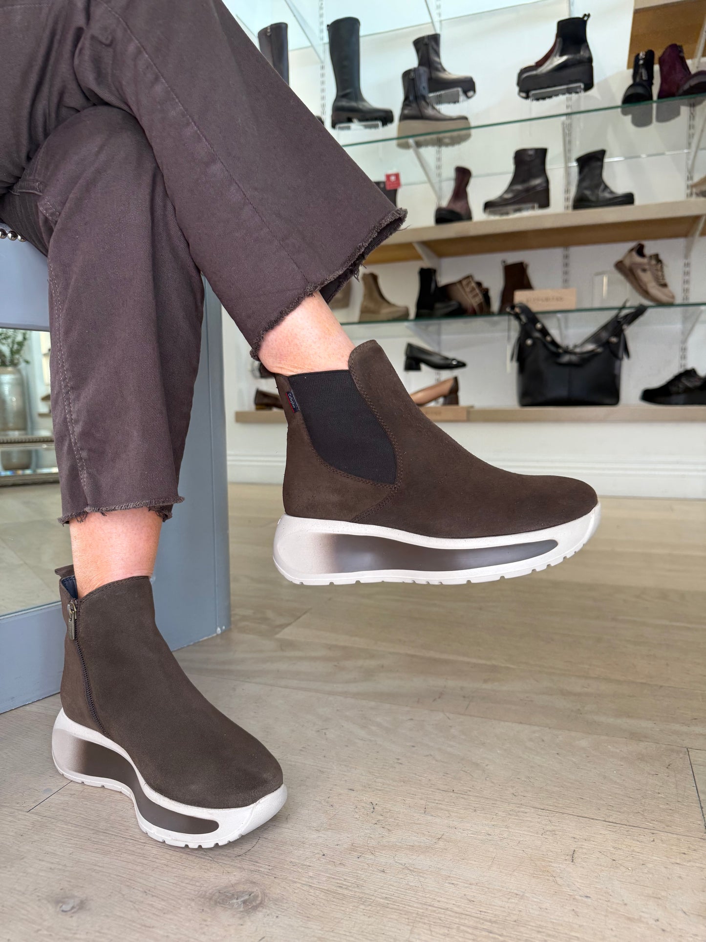 Callaghan - Chocolate Brown Suede Sporty Sole Wedge Boot