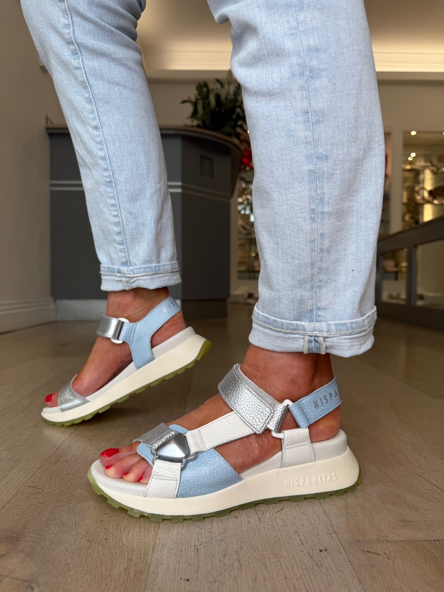 Hispanitas - White With Sky Blue & Silver Trim Sporty Sandal