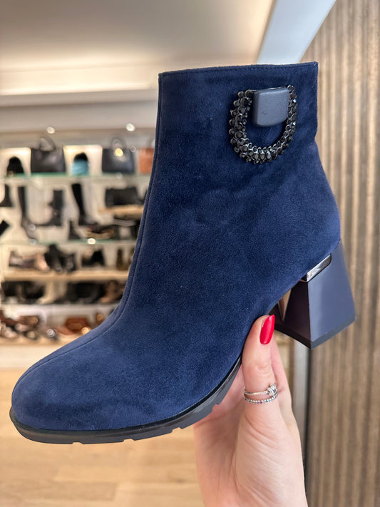 Loretta Vitale -Blue Suede Boot With Black Block Heel Boot