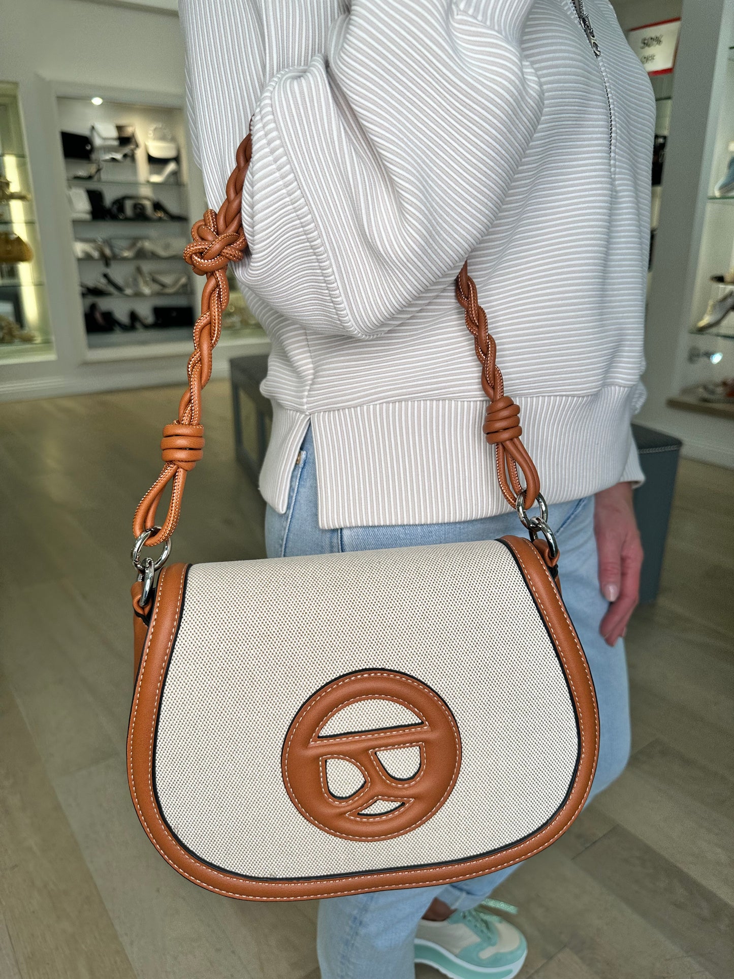 Binanri - Tan/Cream Check Satchel Bag