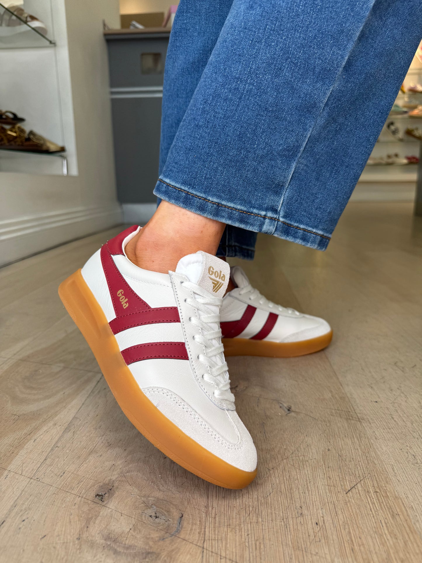 Gola - Cyclone White Trainer With Red Trim & Gum Sole