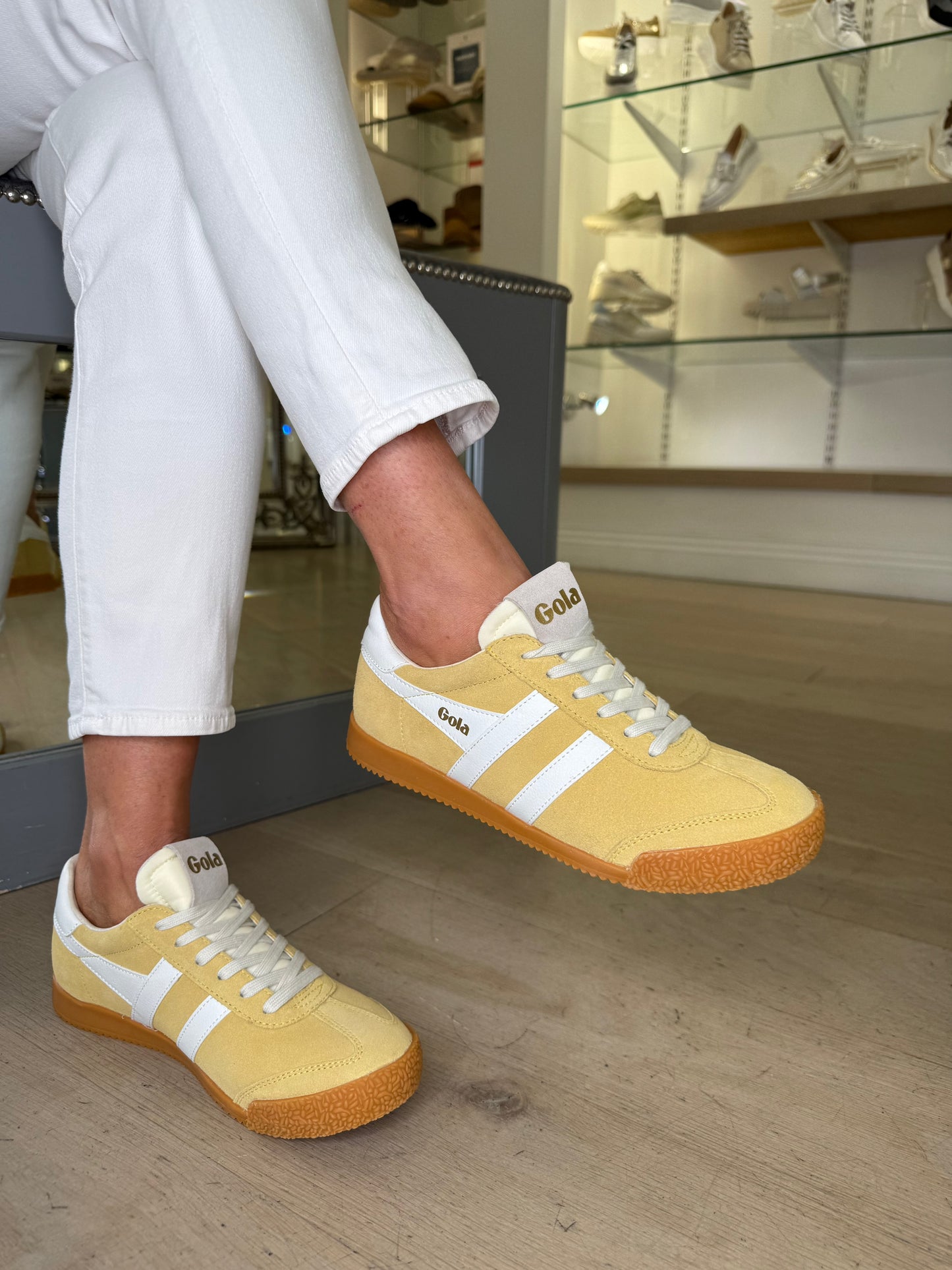 Gola - Elan Cornflower Yellow Suede Trainer With White Leather Trim
