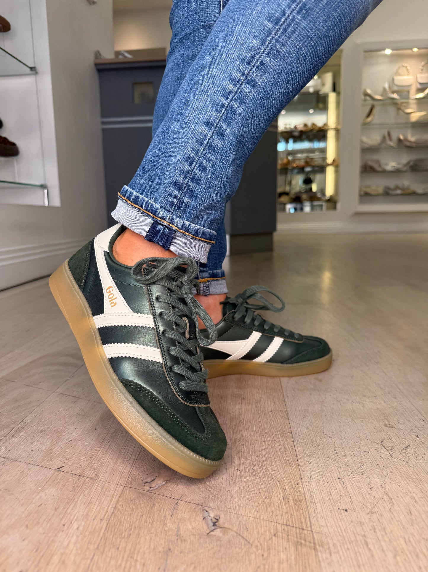 Gola - Viper Bottle Green Suede & Metallic Leather Trainer