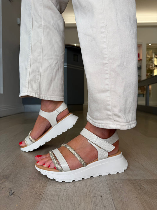 Oh My Sandals - Soft Cream Strappy Diamante Sporty Sole Sandal