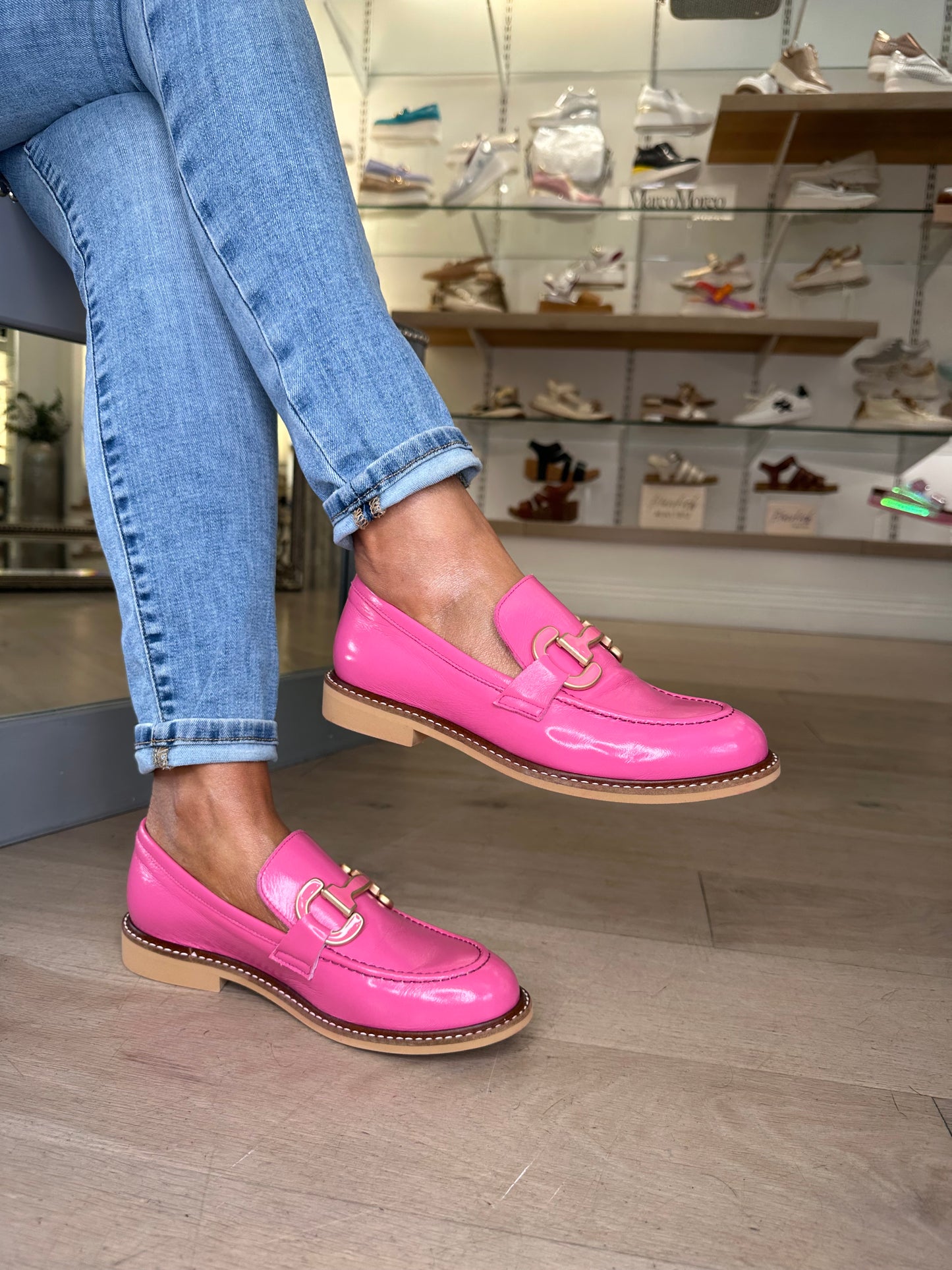 Marian - Hot Pink Nappa Leather Loafer With Chain Trim