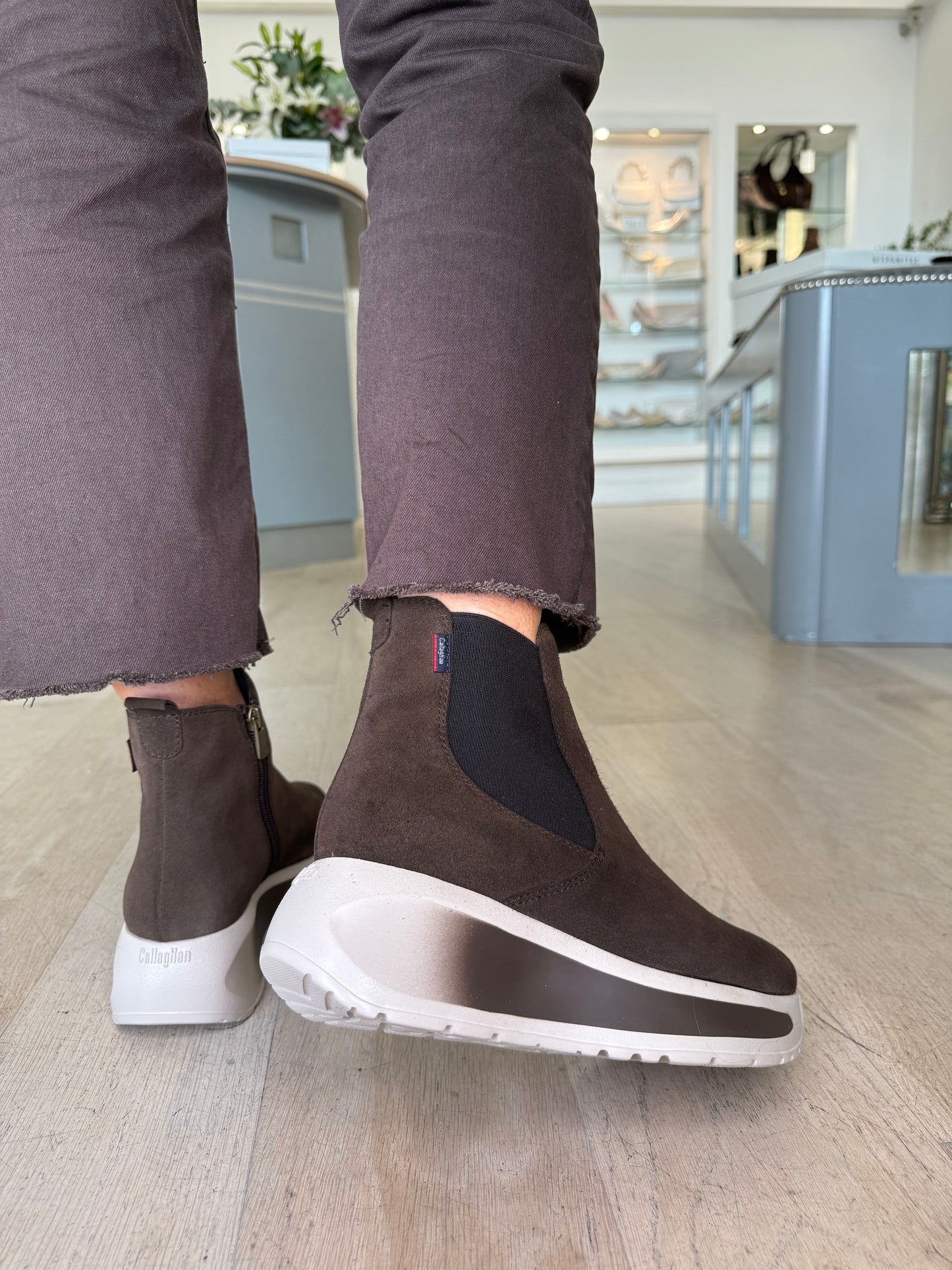 Callaghan - Chocolate Brown Suede Sporty Sole Wedge Boot