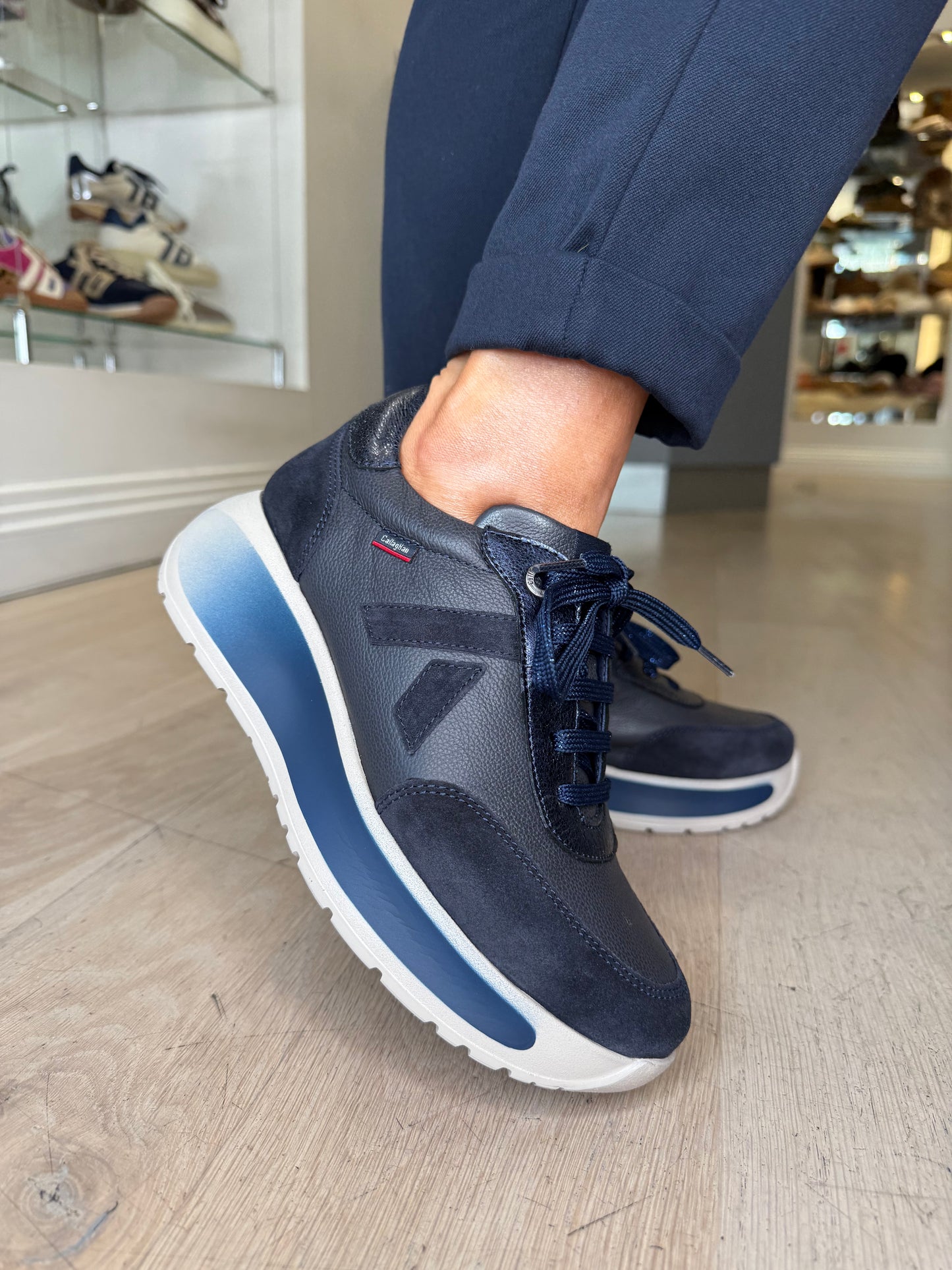 Callaghan - Dark Navy Mix Lace Up Chunky Sole Trainer