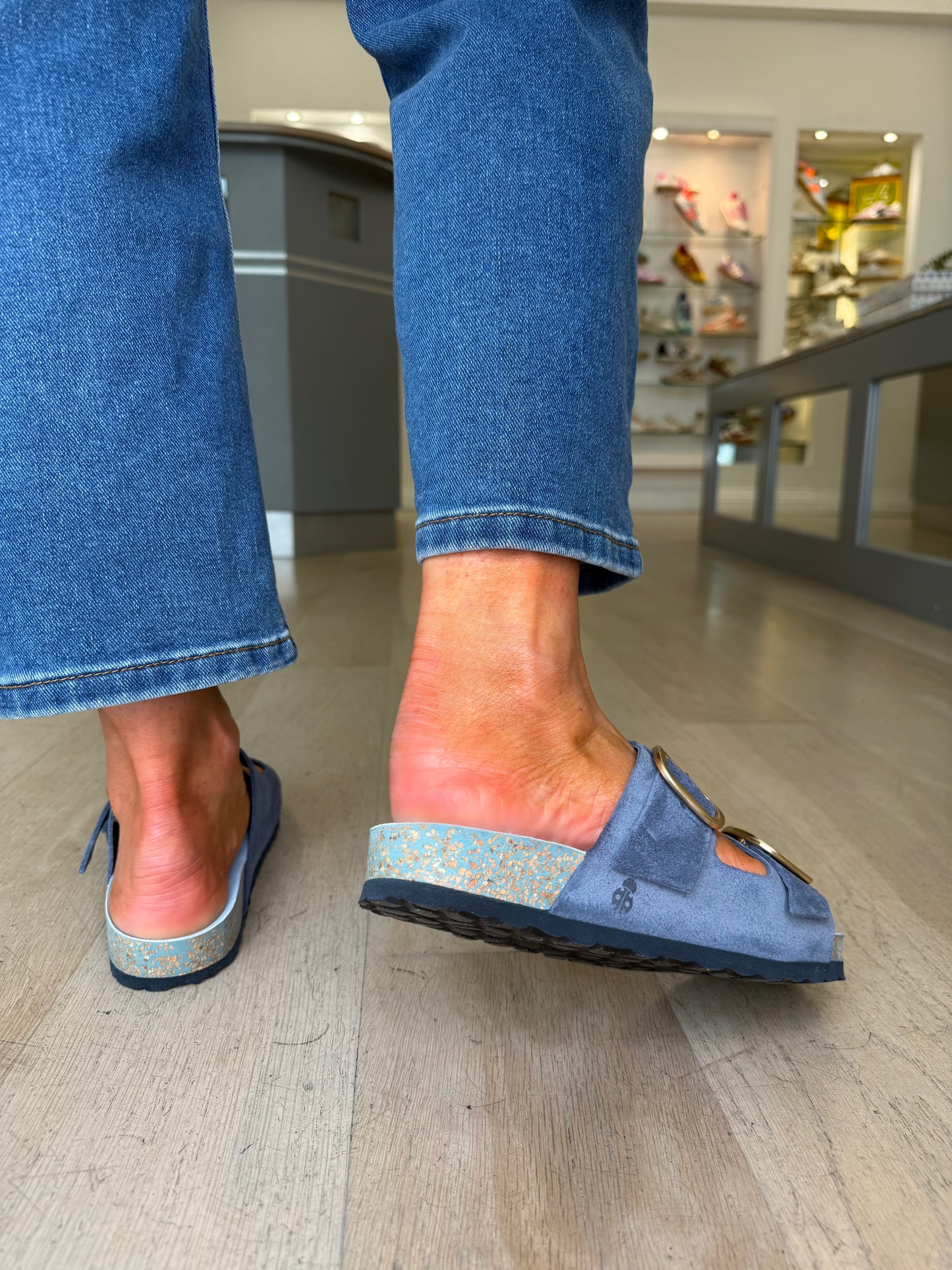 Yokono -Denim Blue Suede 2 Strap Slider