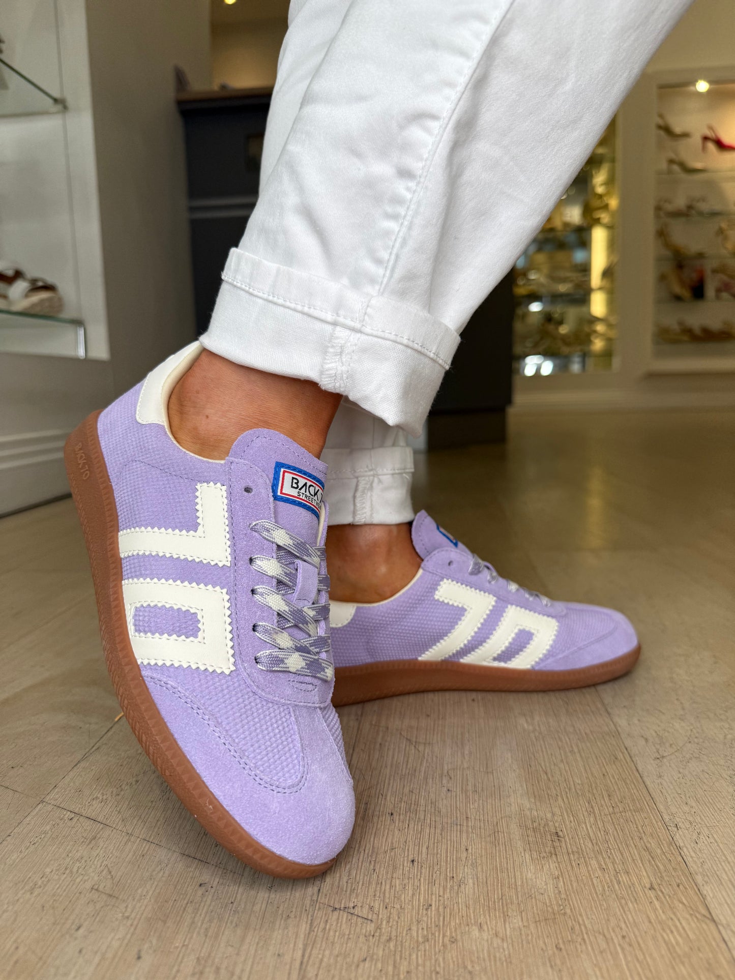 Back 70 -Lavender Suede Trainer With White Leather Trim