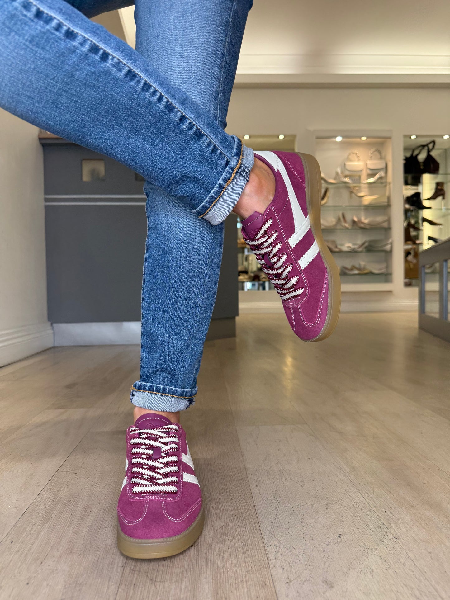 Gola - Viper Pink Suede Trainer With White Leather Trim
