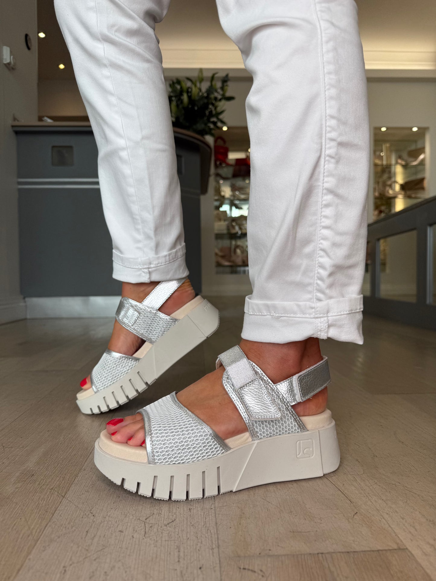 Jose Saenz - White Mesh/ Silver Metallic Chunky Sole Sandal