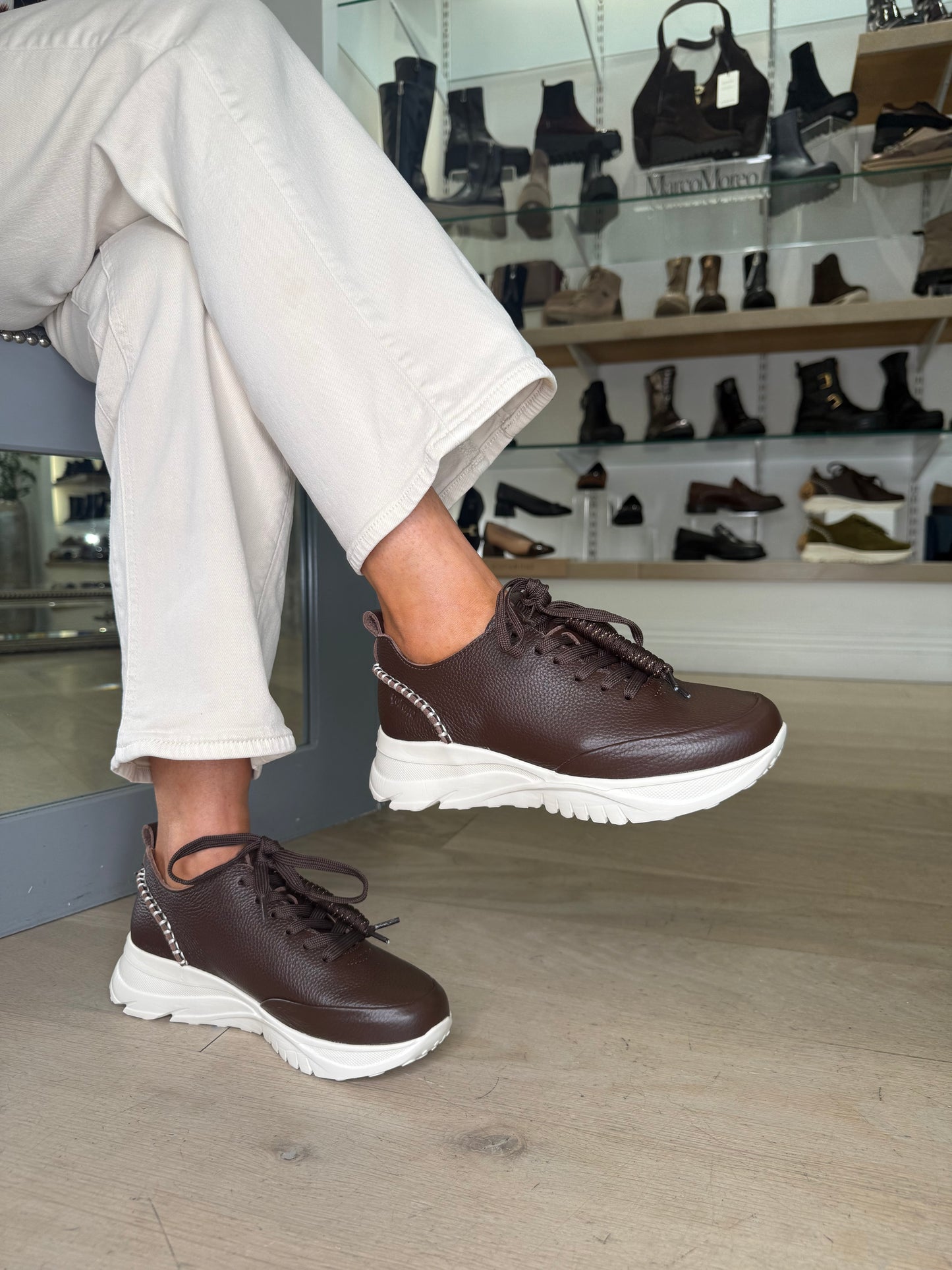 Yokono - Dark Brown Nappa Leather Lace Up Trainer