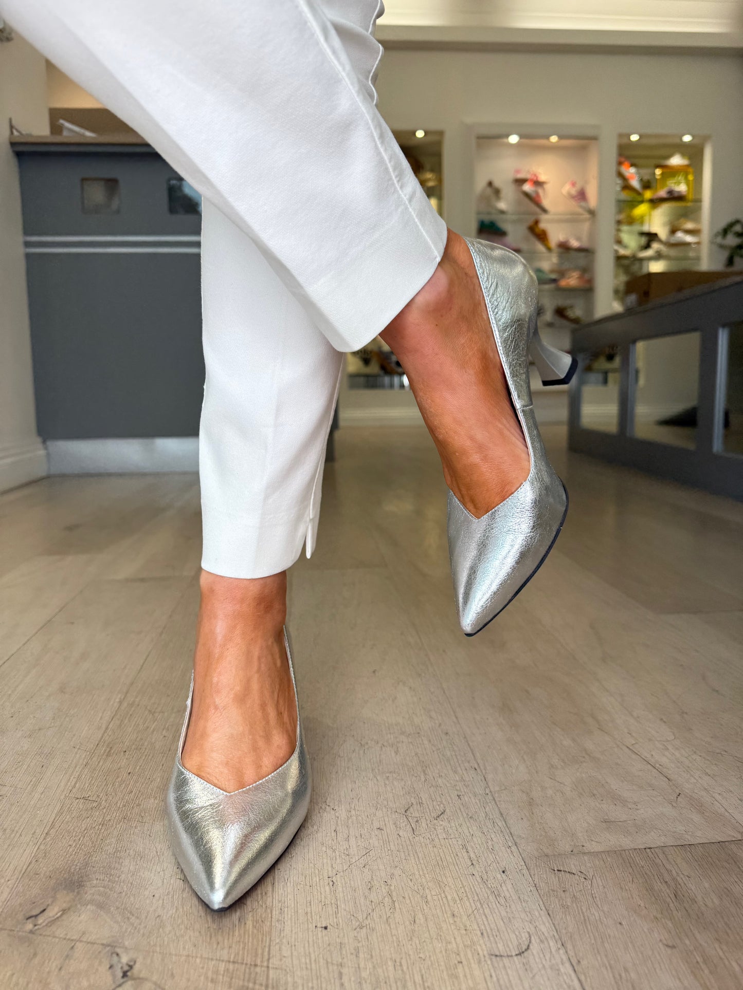 Emis -Soft Metallic Silver Court Shoe With Medium Heel