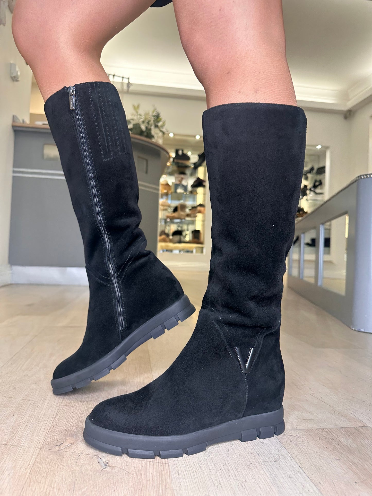 Loretta Vitale - Black Suede Long Black Boot