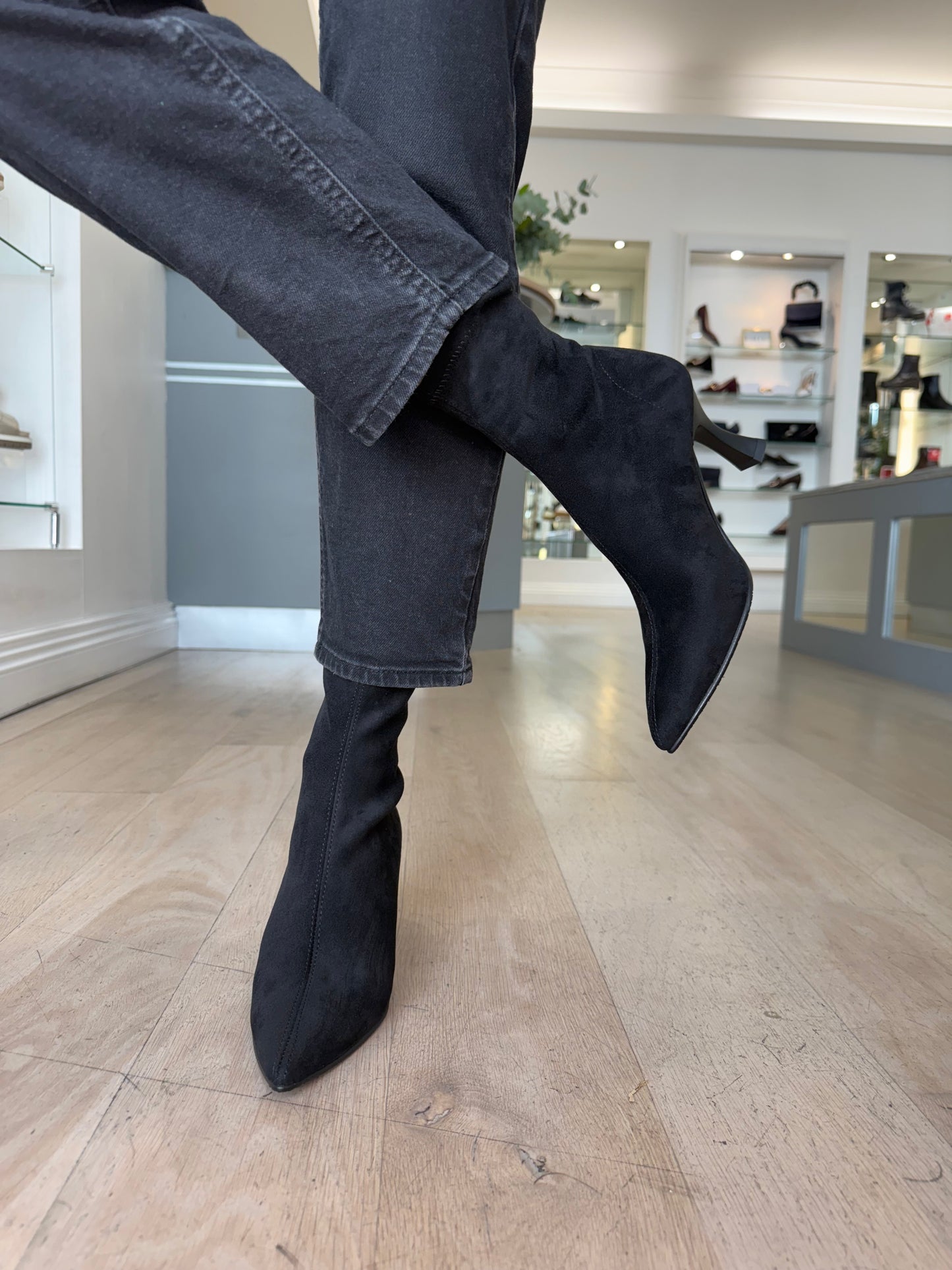Miss Elastic - Black Suede Short Sock Boot